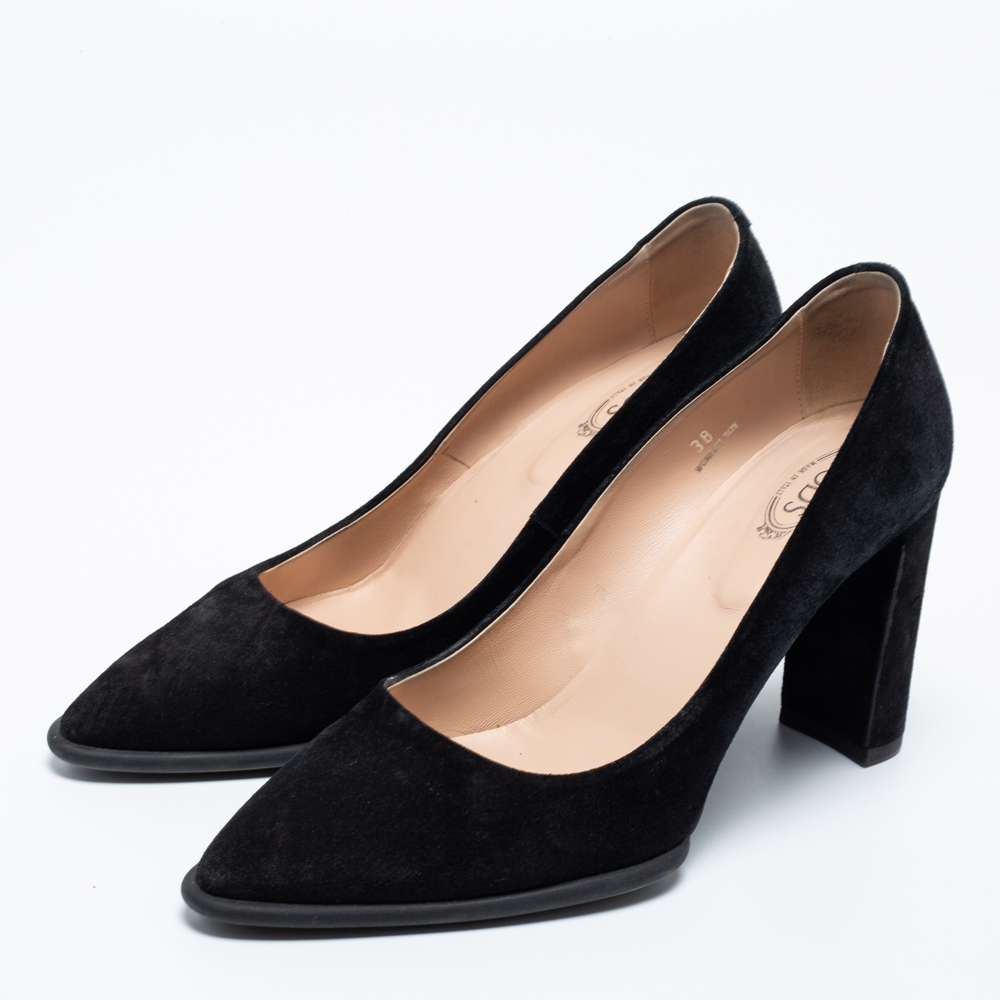 

Tod's Black Suede Block Heel Pumps Size
