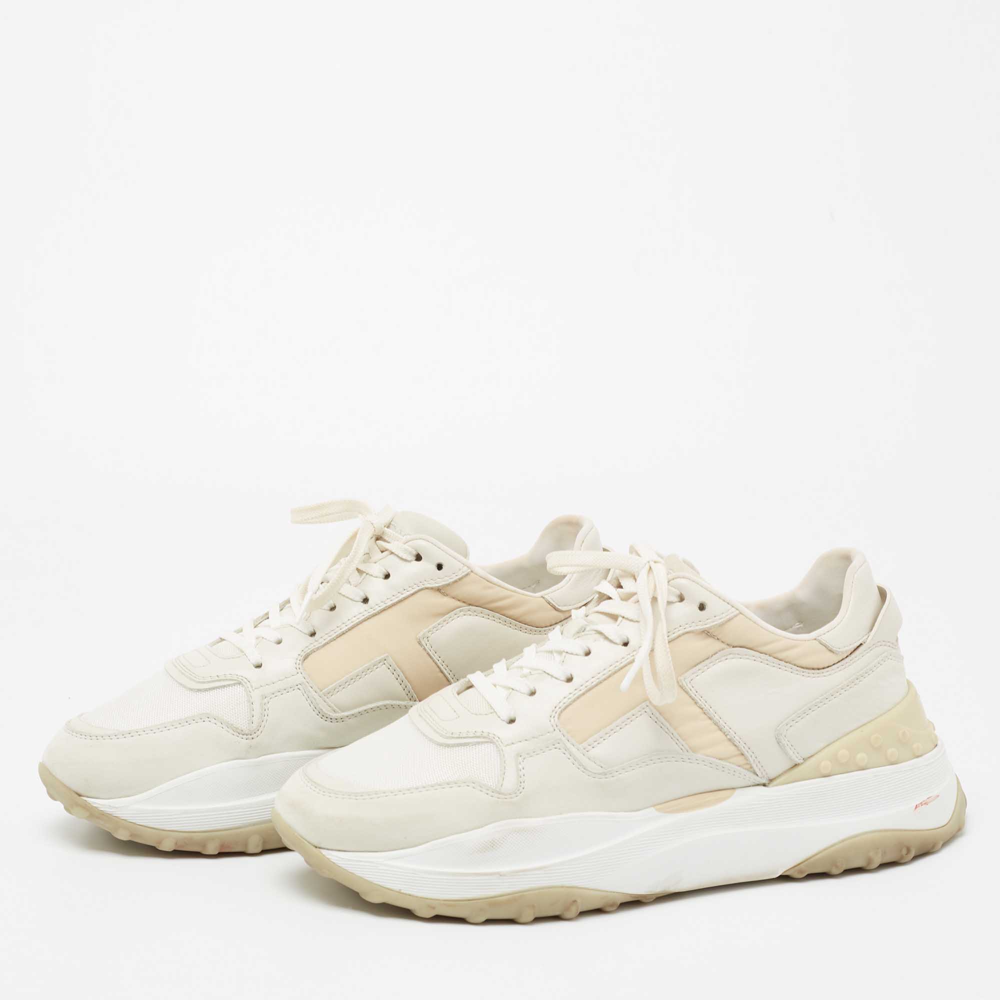 

Tod's White/Beige Leather And Mesh Low Top Platform Sneakers Size