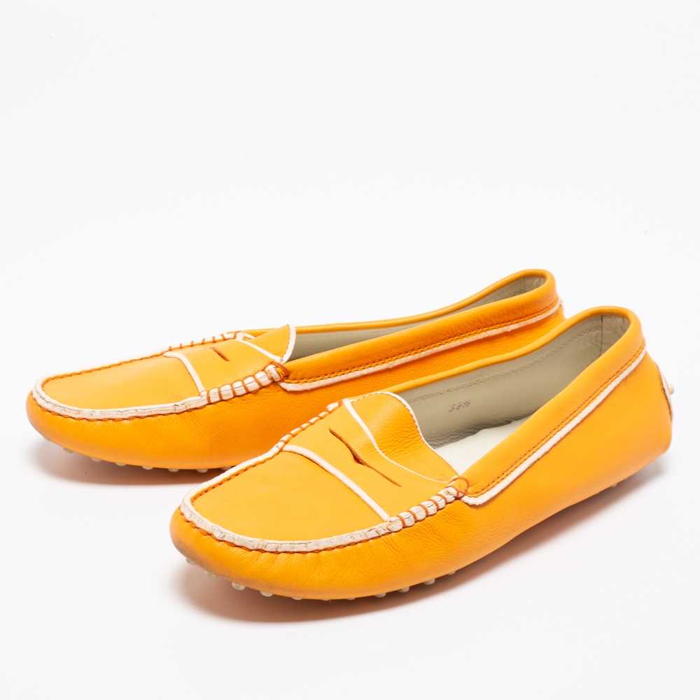 

Tod's Orange Leather Penny Slip On Loafers Size