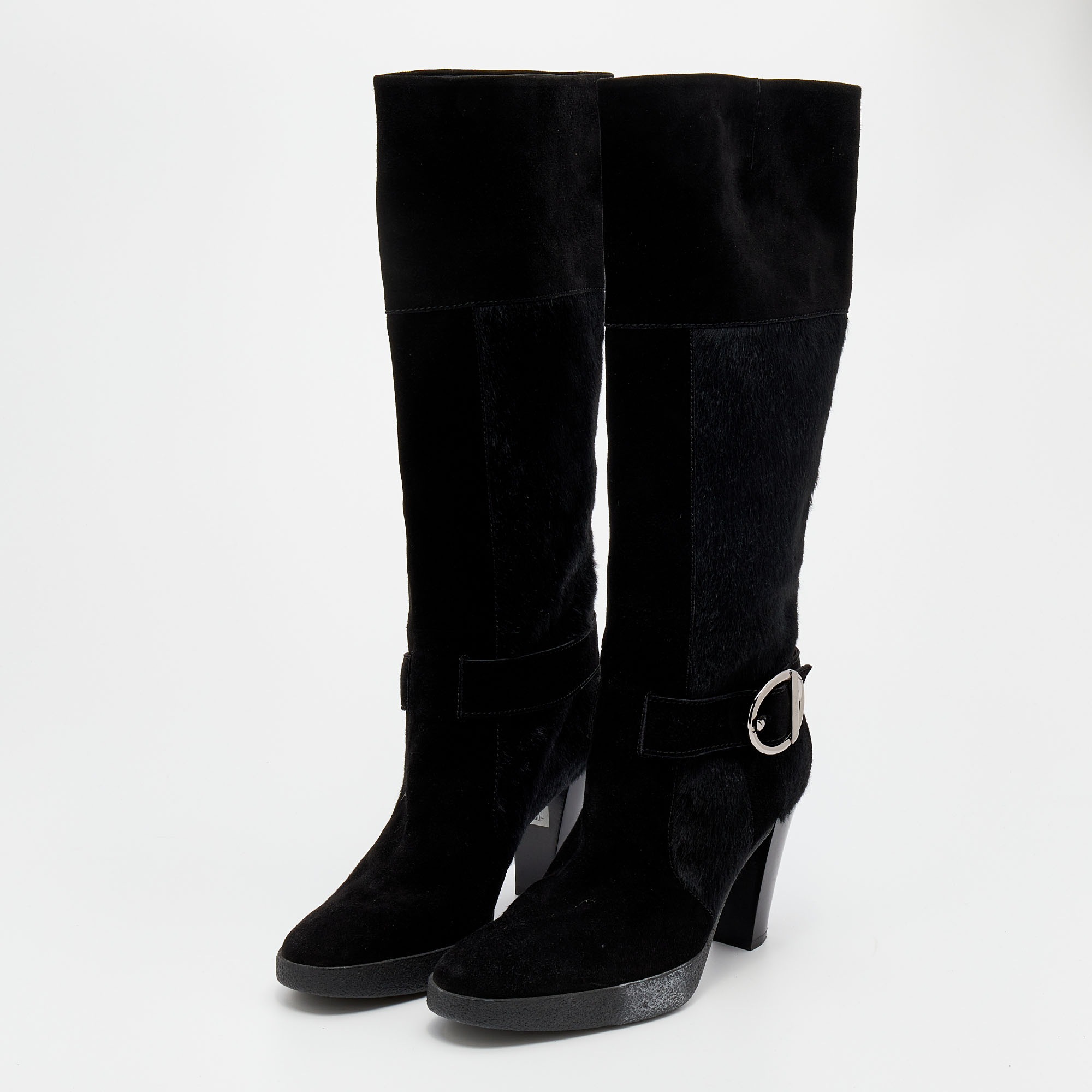 

Tod's Black Suede And Calf Hair Knee Length Boots Size