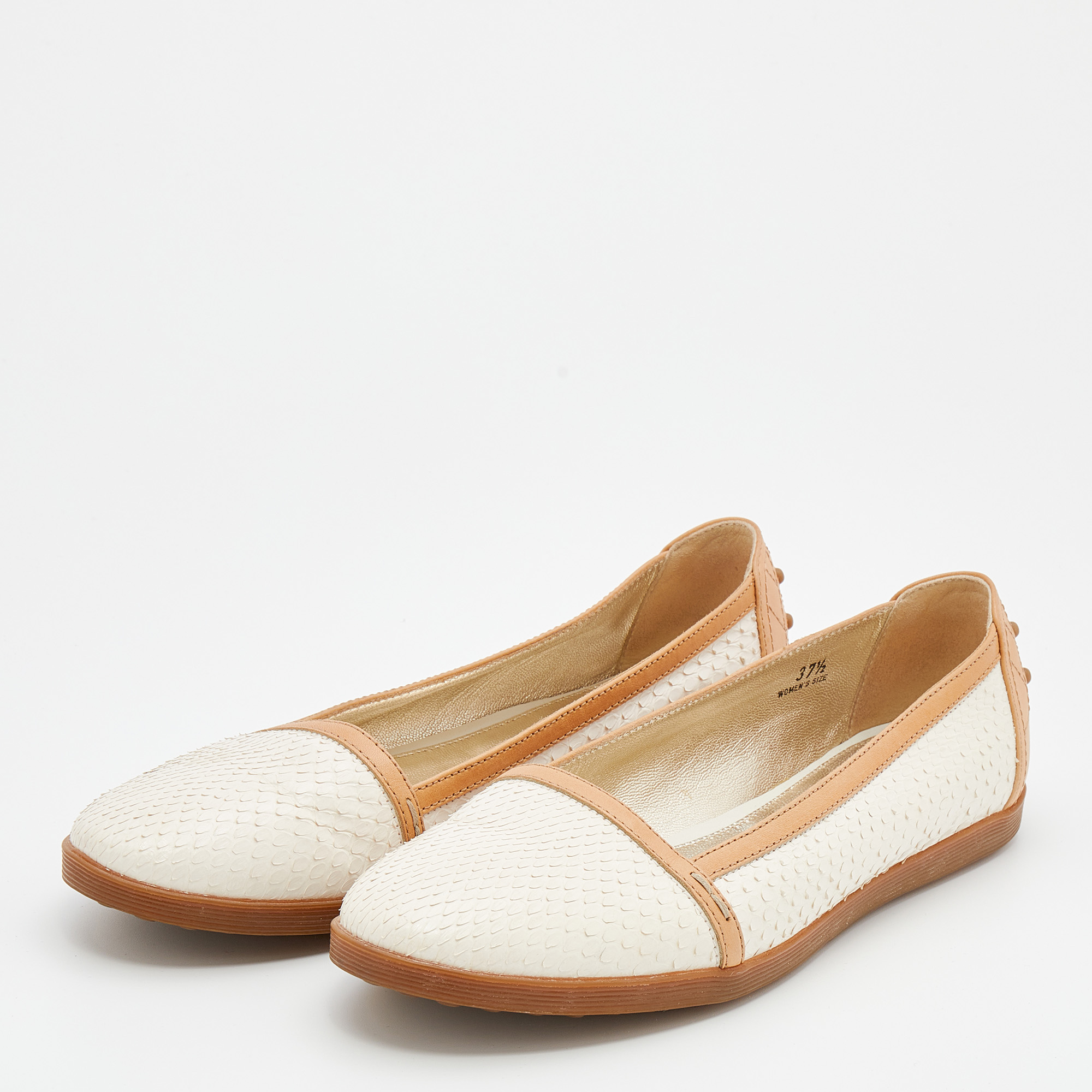 

Tod's Beige/White Snakeskin And Leather Ballet Flats Size