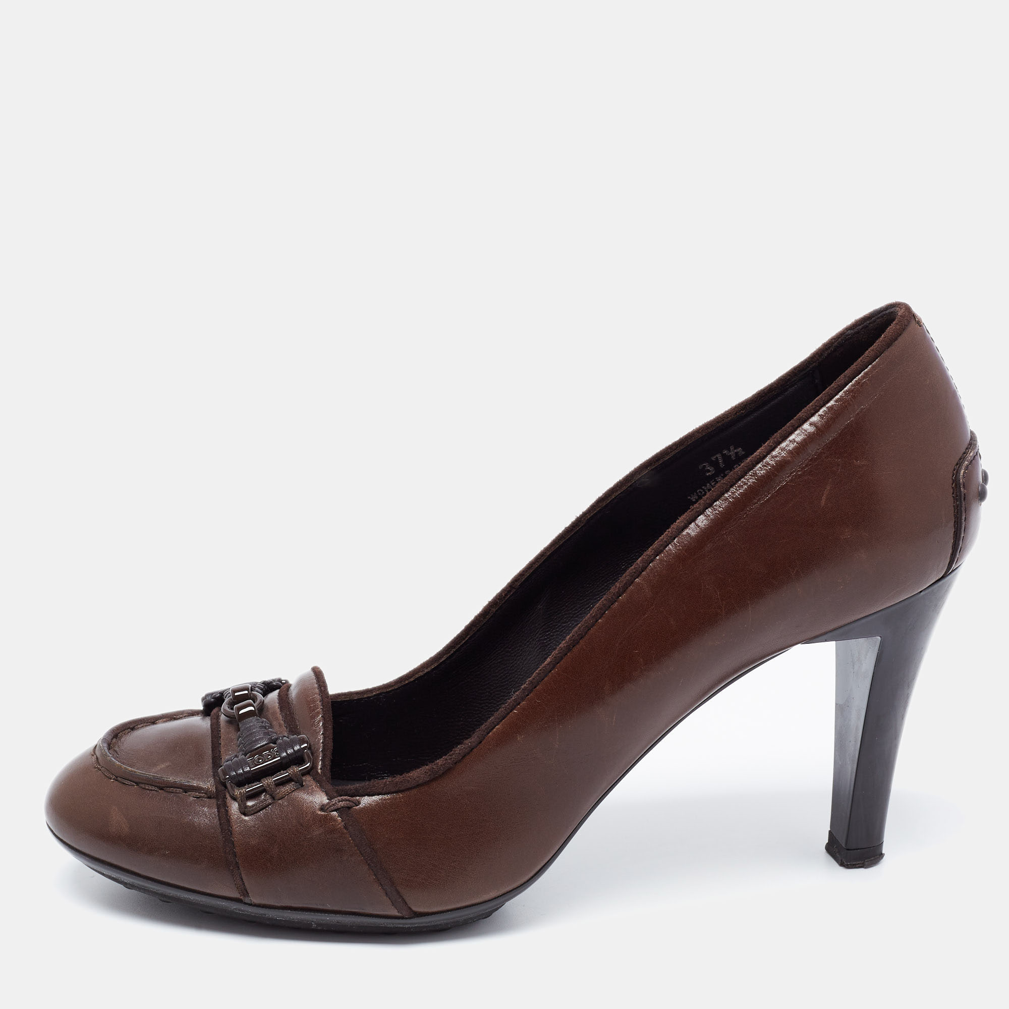 

Tod's Dark Brown Leather Double T Loafer Pumps Size