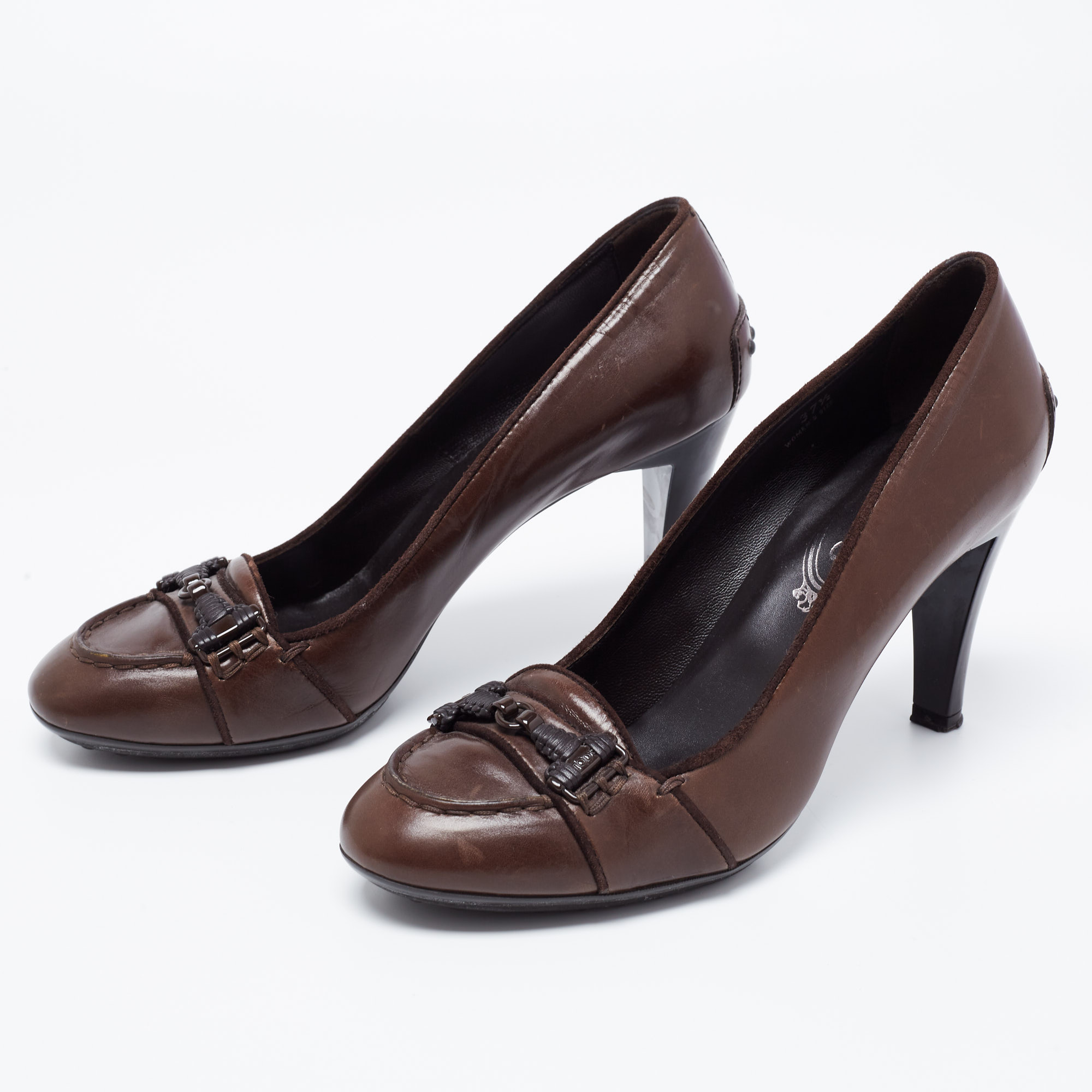 

Tod's Dark Brown Leather Double T Loafer Pumps Size