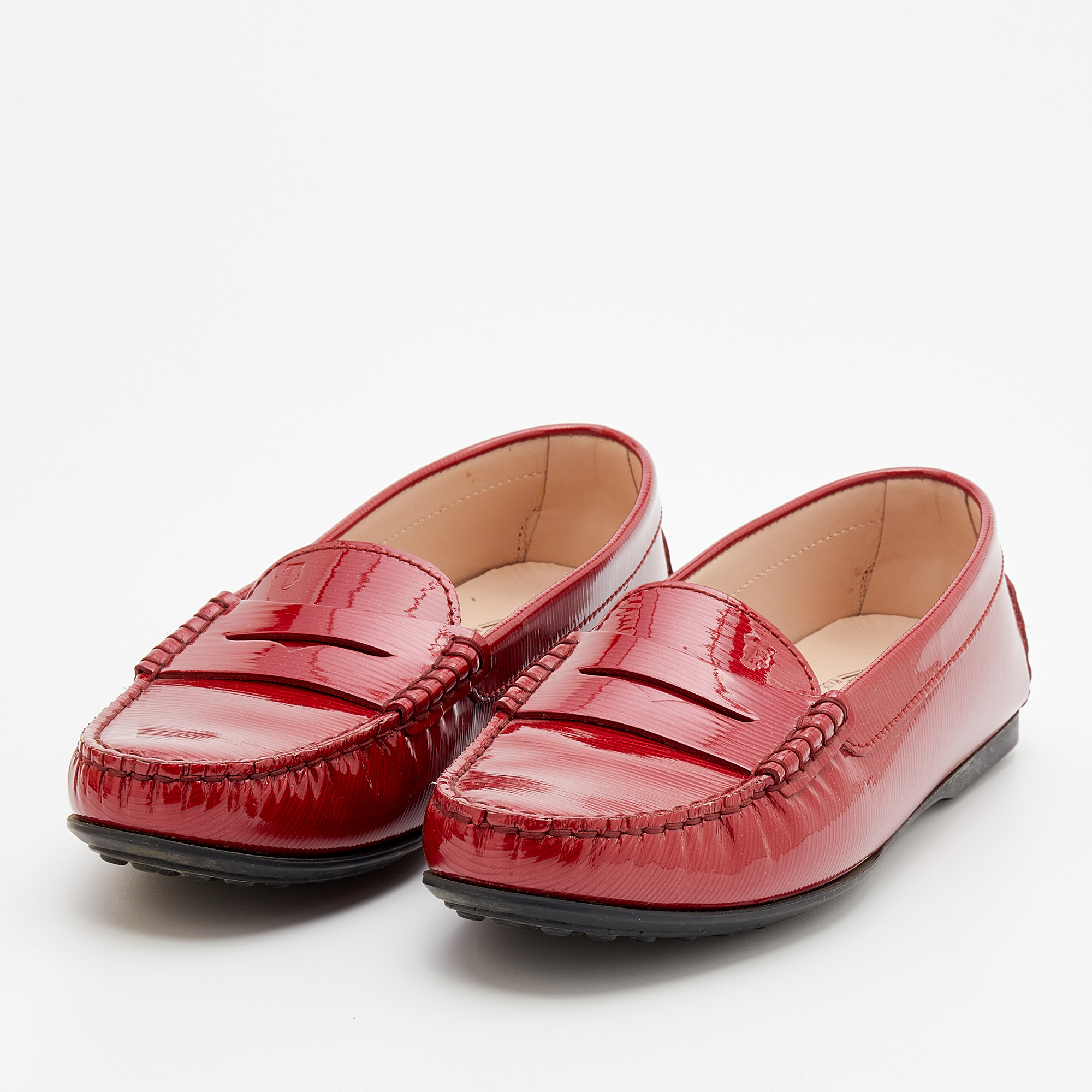 

Tod's Red Patent Leather Penny Loafers Size