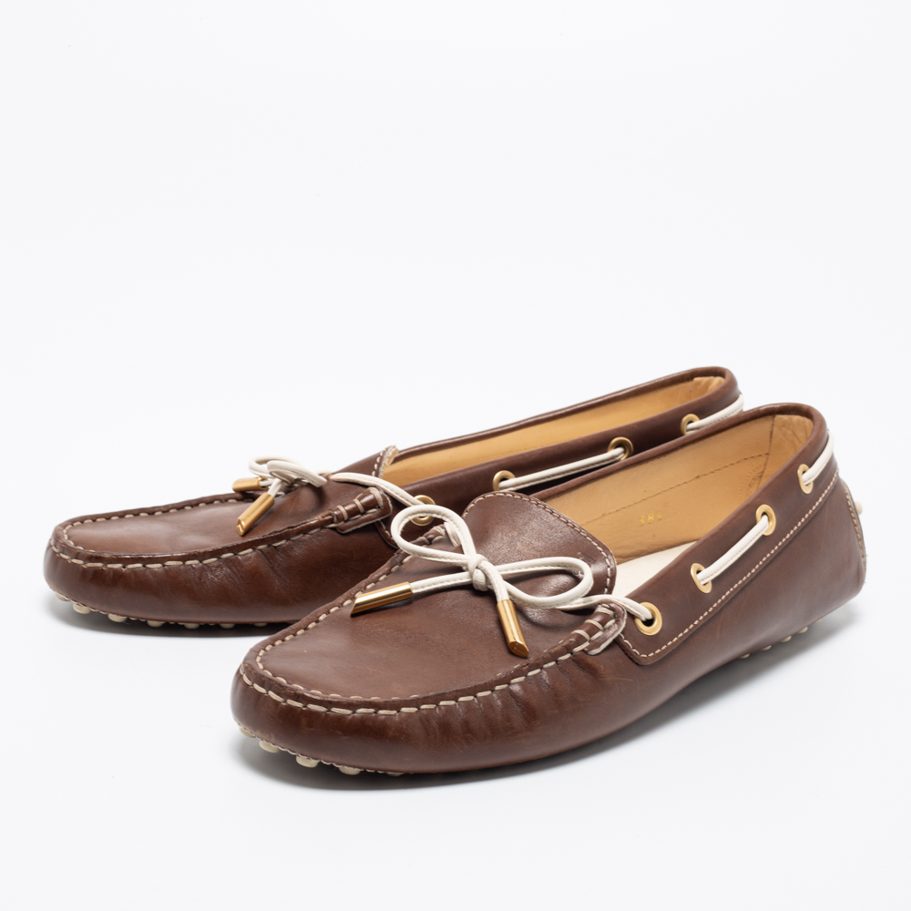 

Tod's Brown Leather Bow Slip On Loafers Size