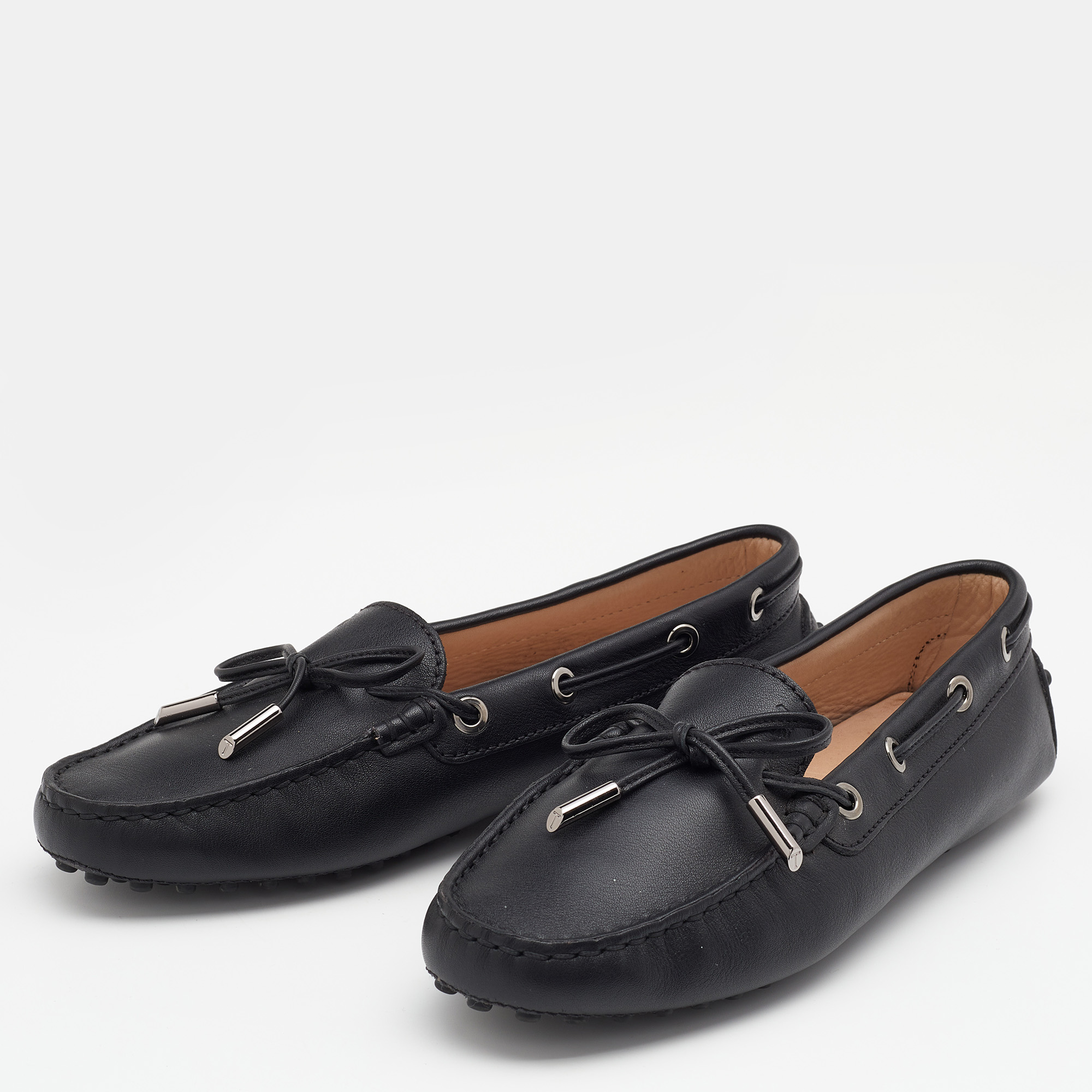 

Tod's Black Leather Bow Slip On Loafers Size