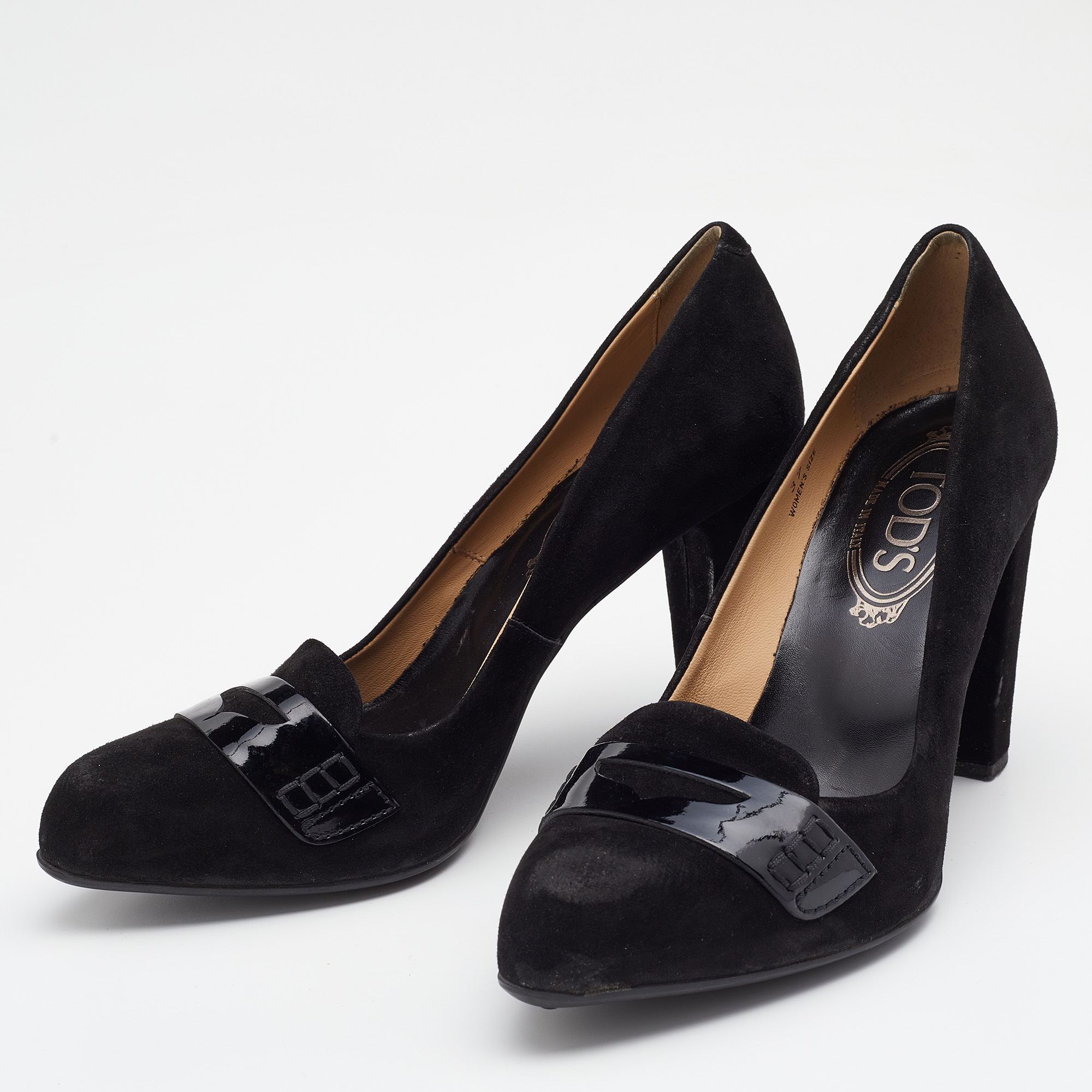 

Tod's Black Suede Penny Loafer Pumps Size