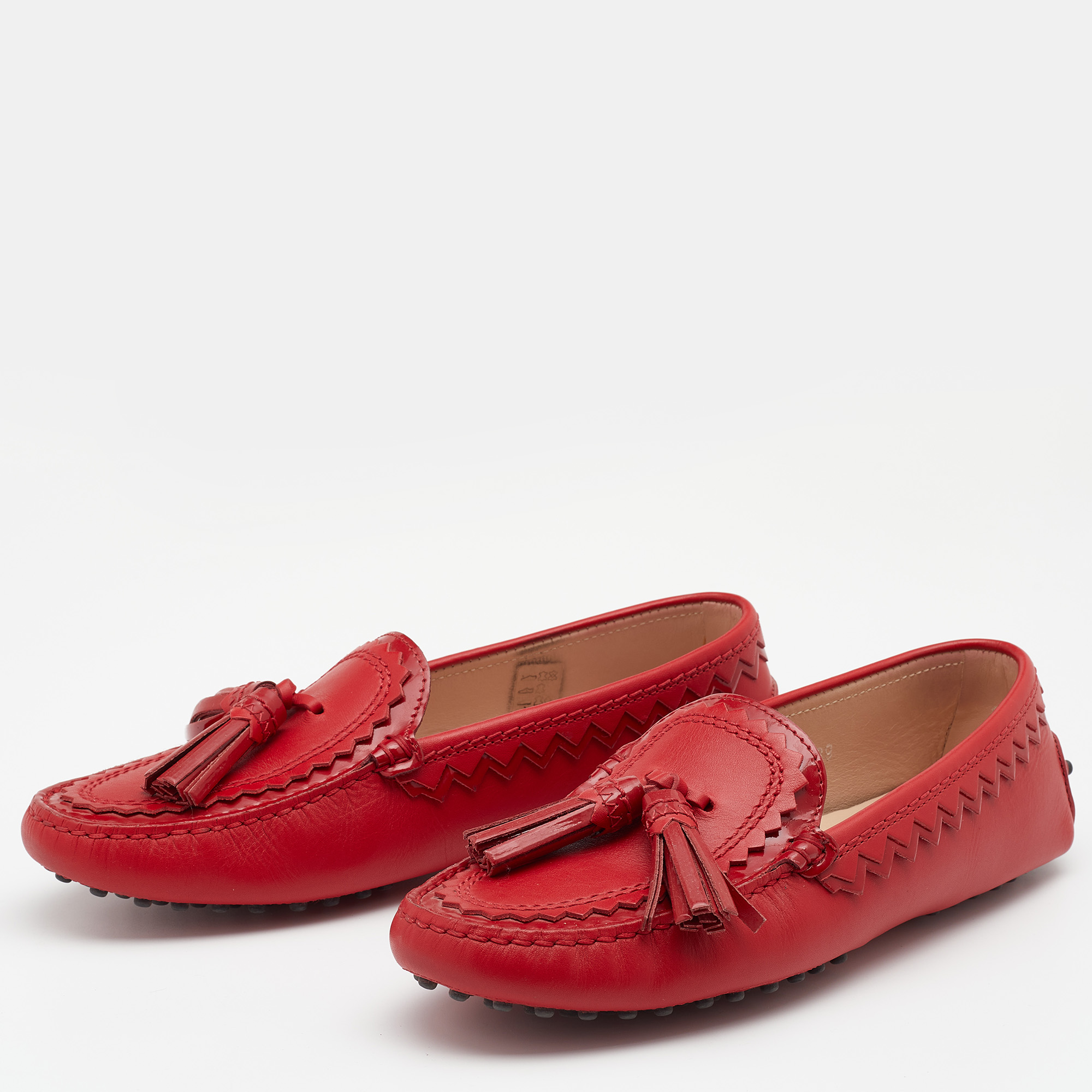 

Tod's Red Leather Tassel Slip On Loafers Size