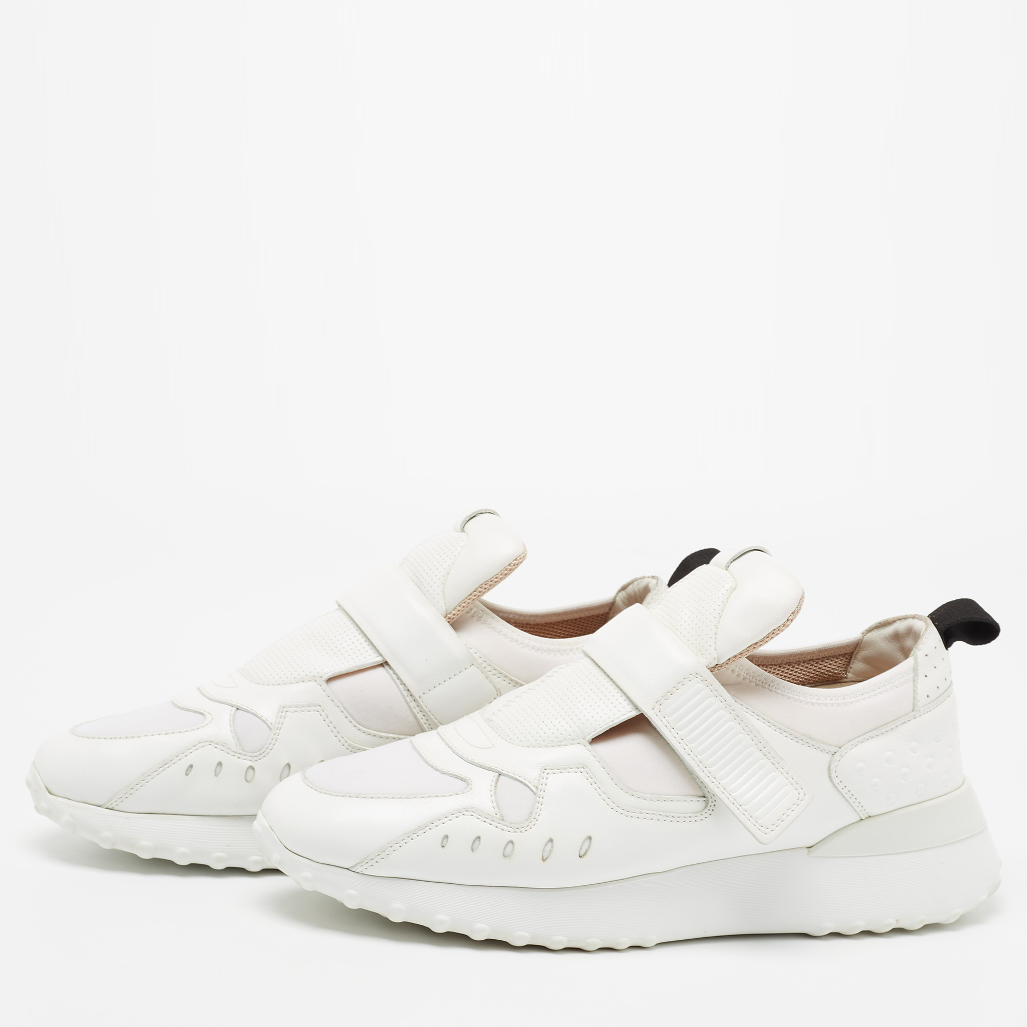 

Tod's White Fabric And Leather Low Top Sneakers Size