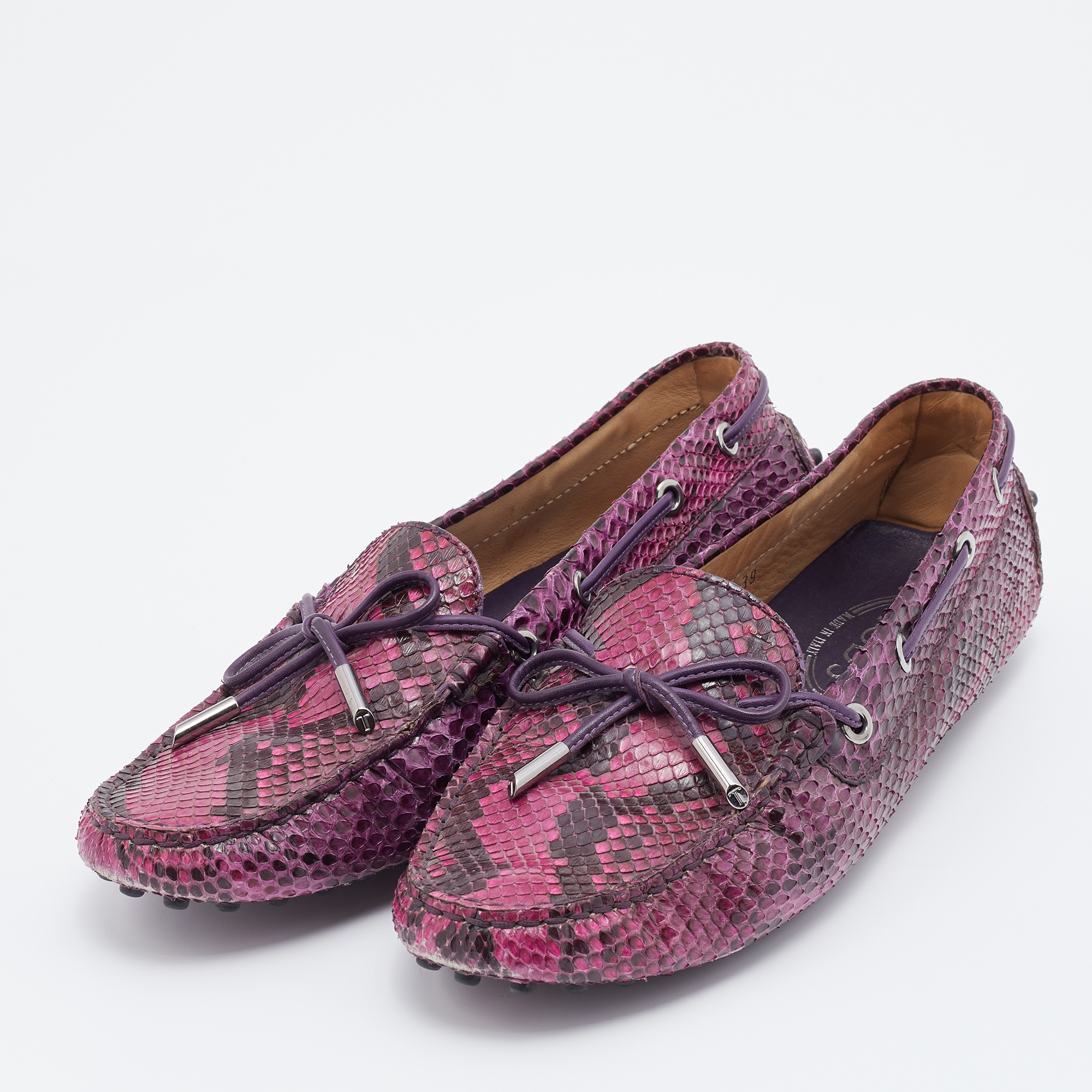 

Tod's Multicolor Python Bow Slip On Loafers Size