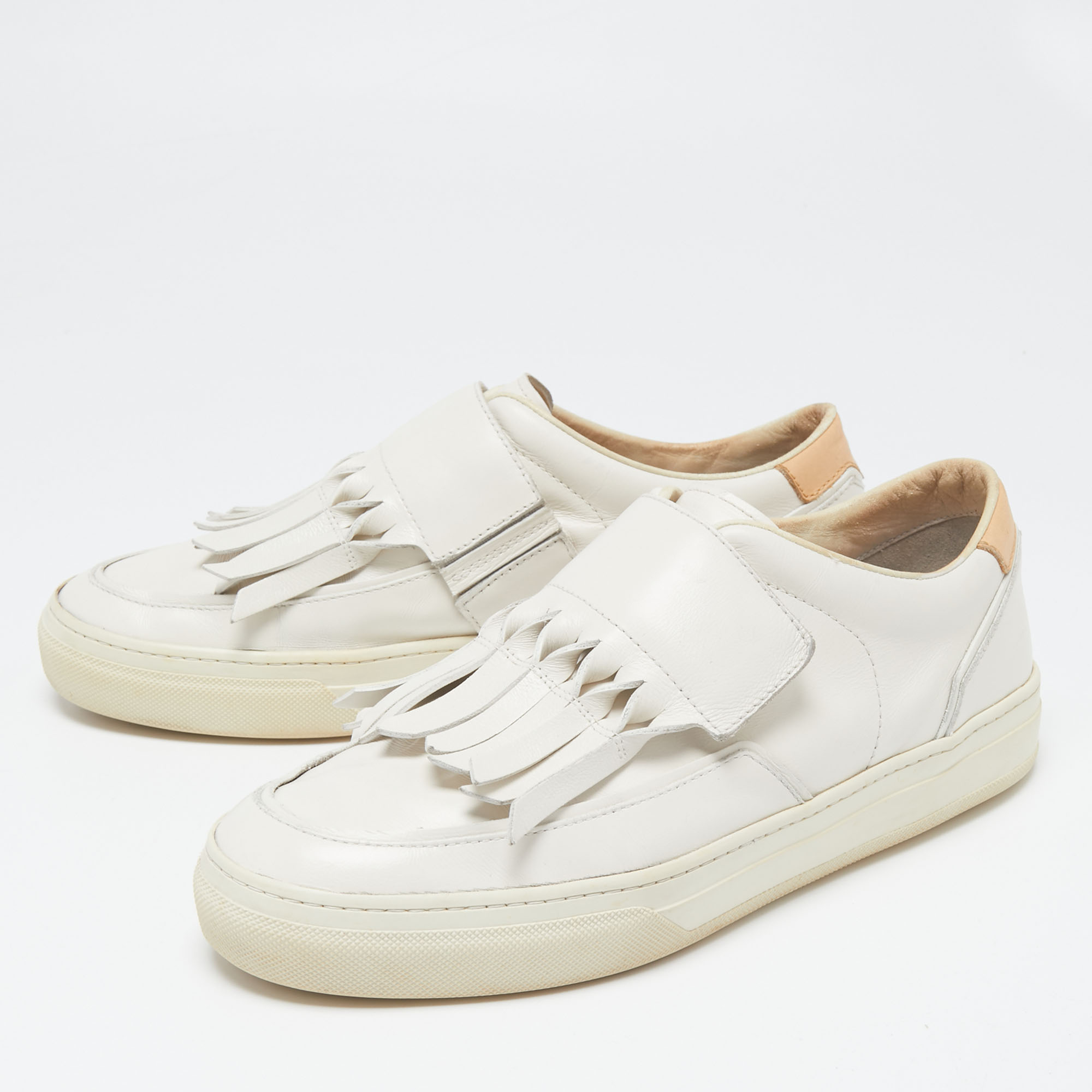 

Tod's White Leather Fringe Detail Slip On Sneakers Size