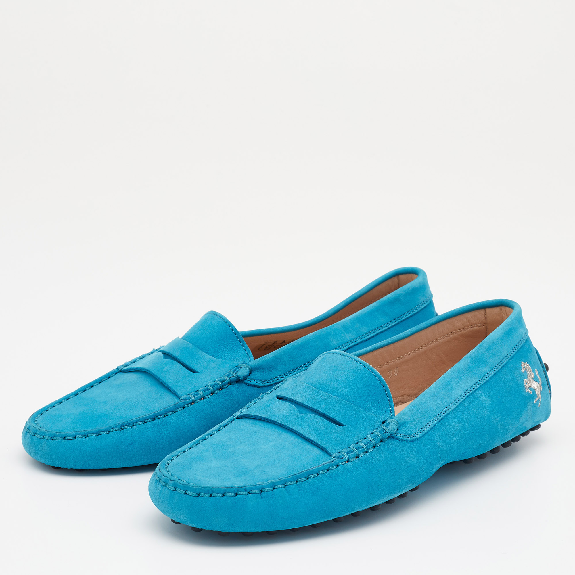 

Tod's for Ferrari Blue Nubuck Leather Slip On Loafers Size
