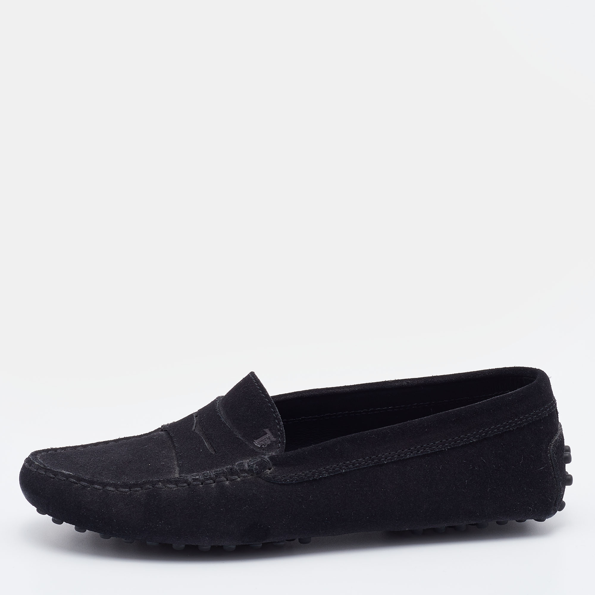 

Tod's Black Suede Penny Slip On Loafers Size