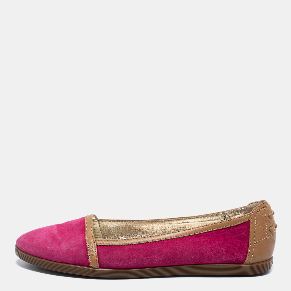 

Tod's Pink/Brown Suede And Leather Ballet Flats Size