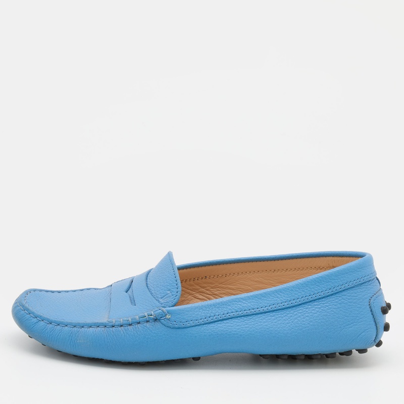 

Tod's Blue Leather Gommino Slip On Loafers Size
