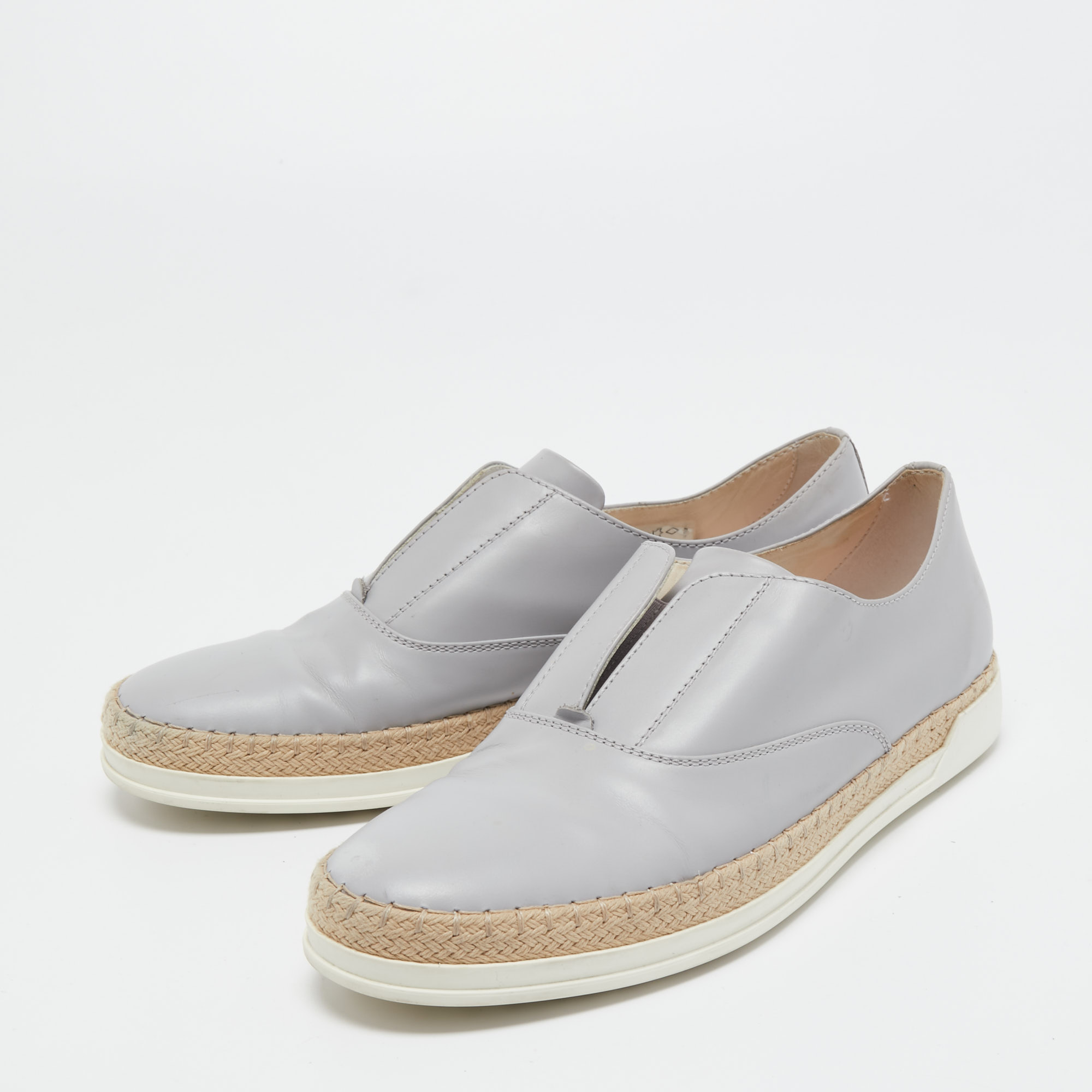 

Tod's Grey Leather Francesina Espadrille Sneakers Size