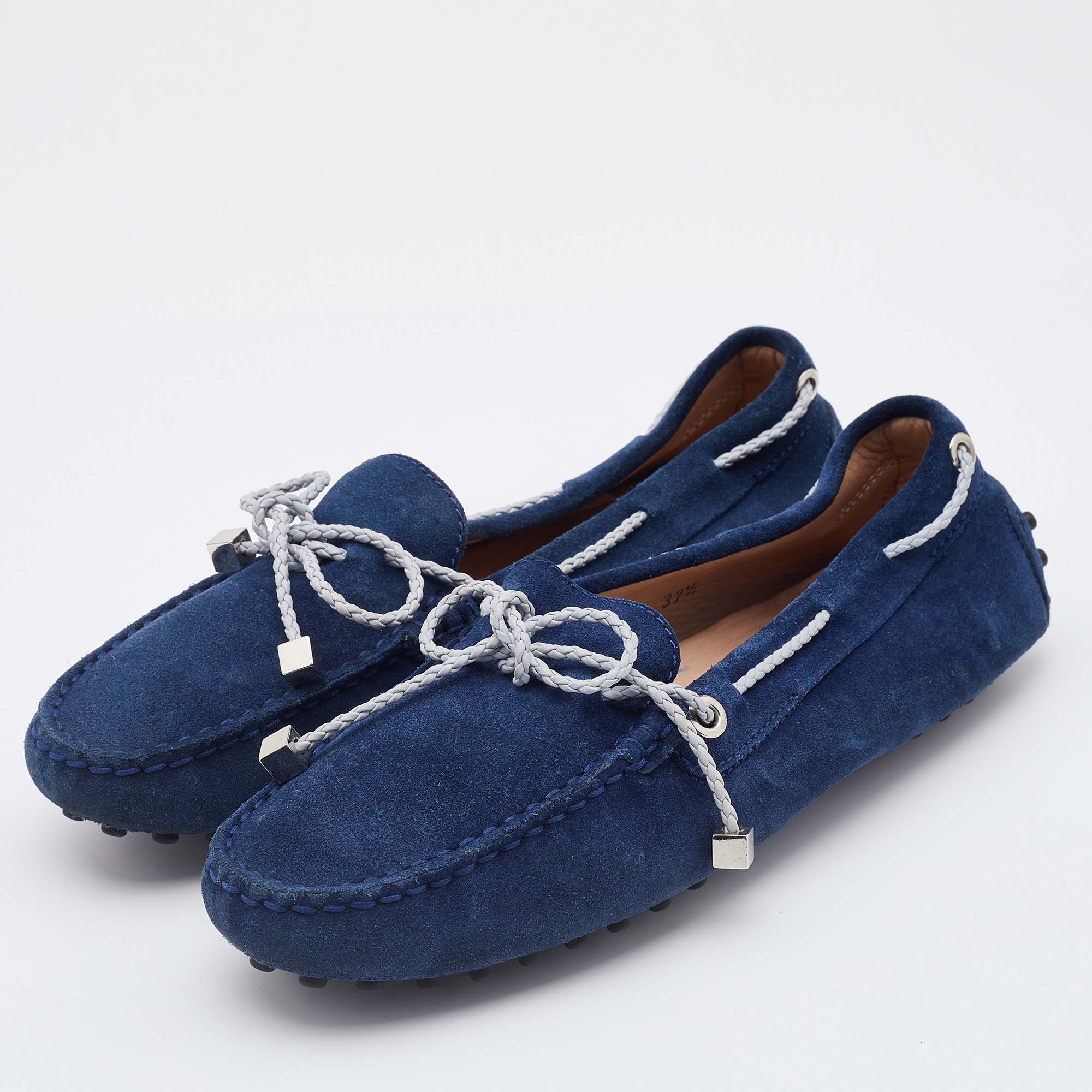 

Tod's Navy Blue Suede Bow Slip On Loafers Size