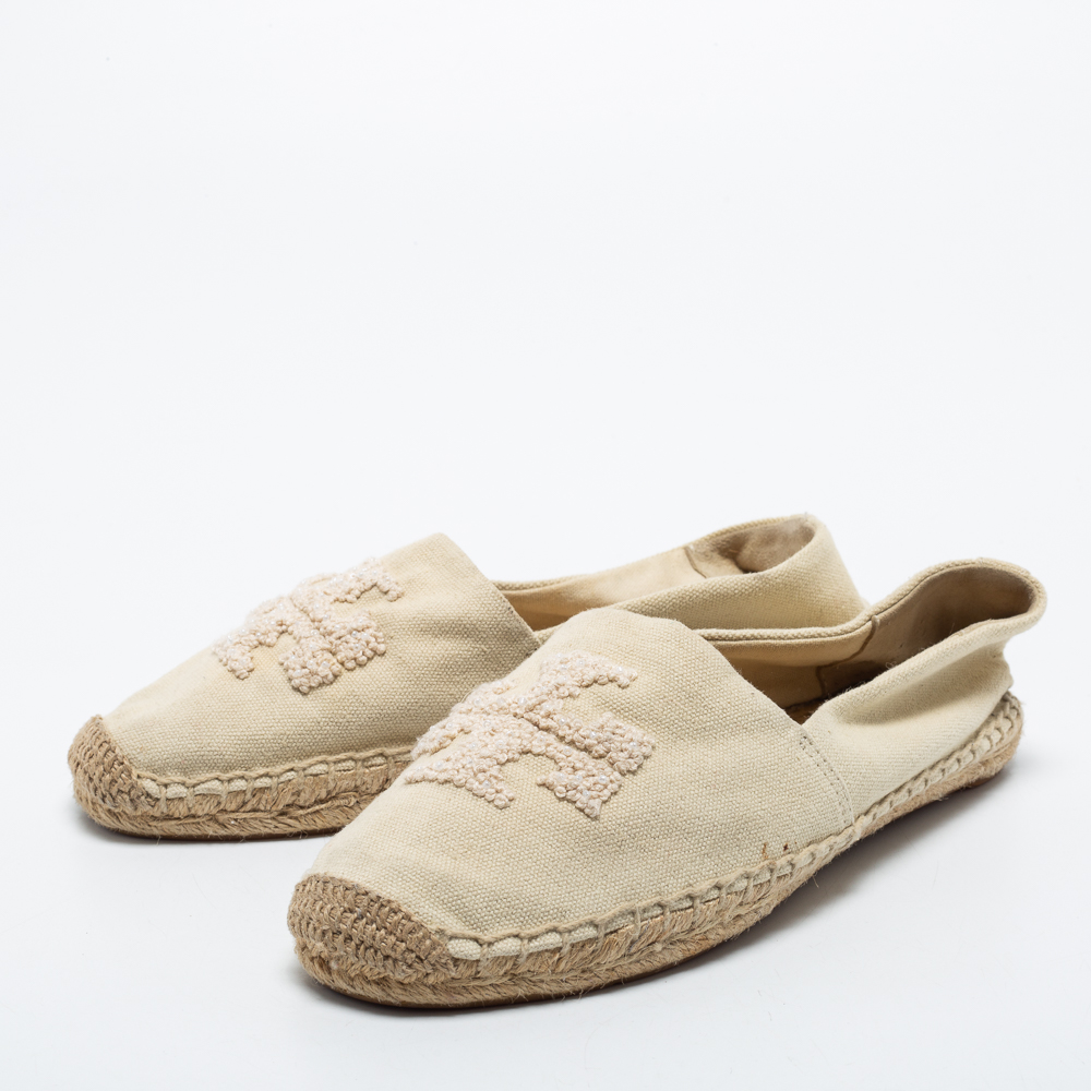 

Tory Burch Cream Canvas Espadrille Flats Size