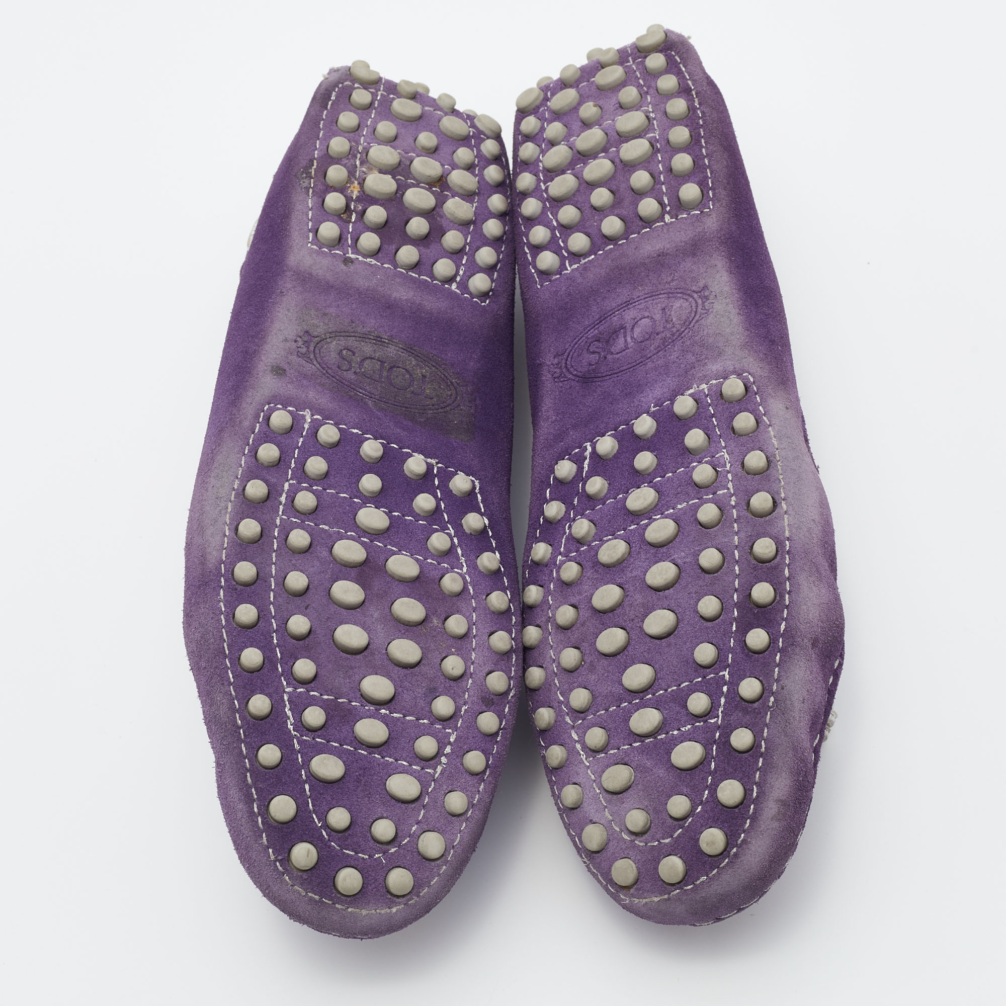 Tod`s Purple/Silver Suede and Leather Bow Slip On Loafers Size 37 