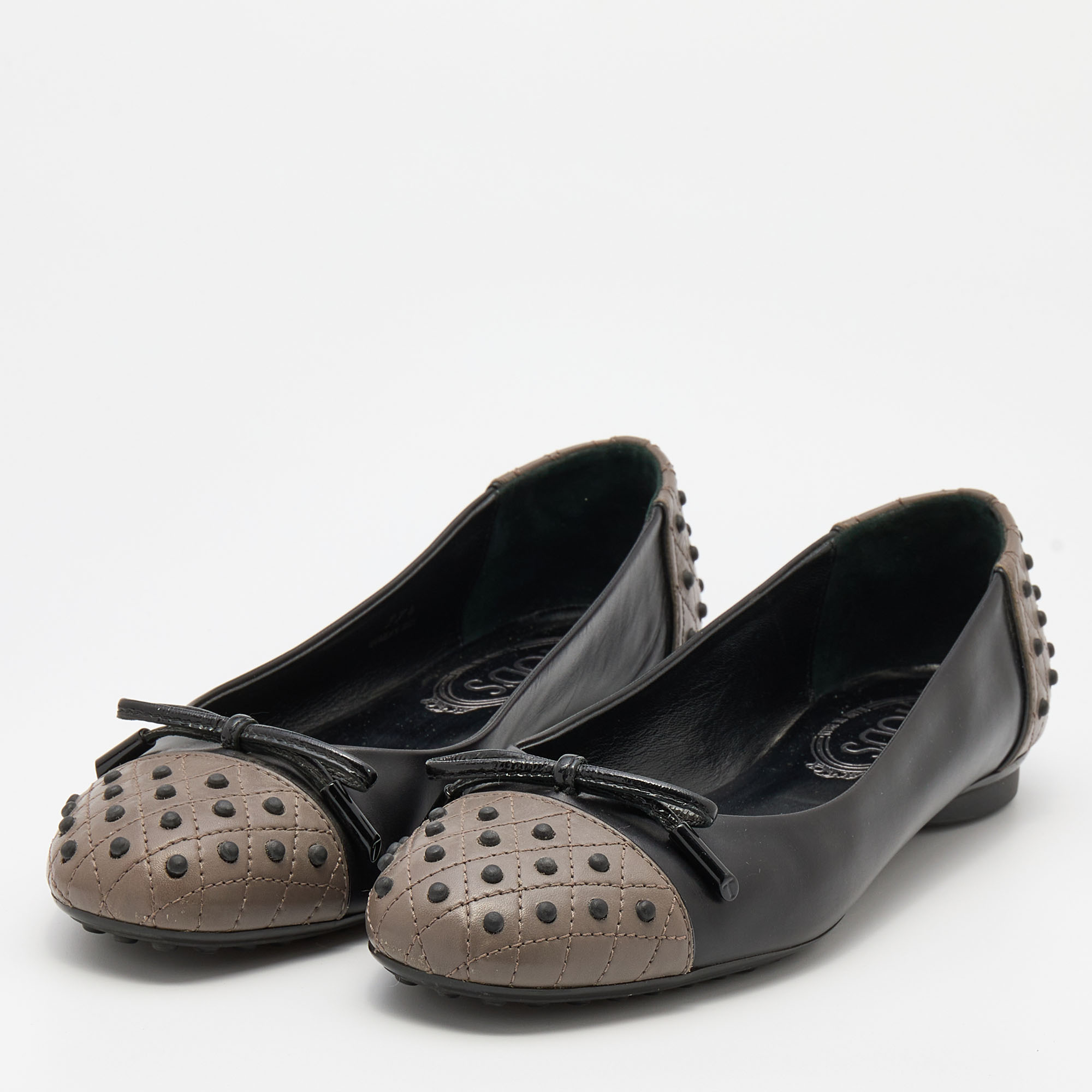 

Tod's Black/Grey Leather Bow Ballet Flats Size