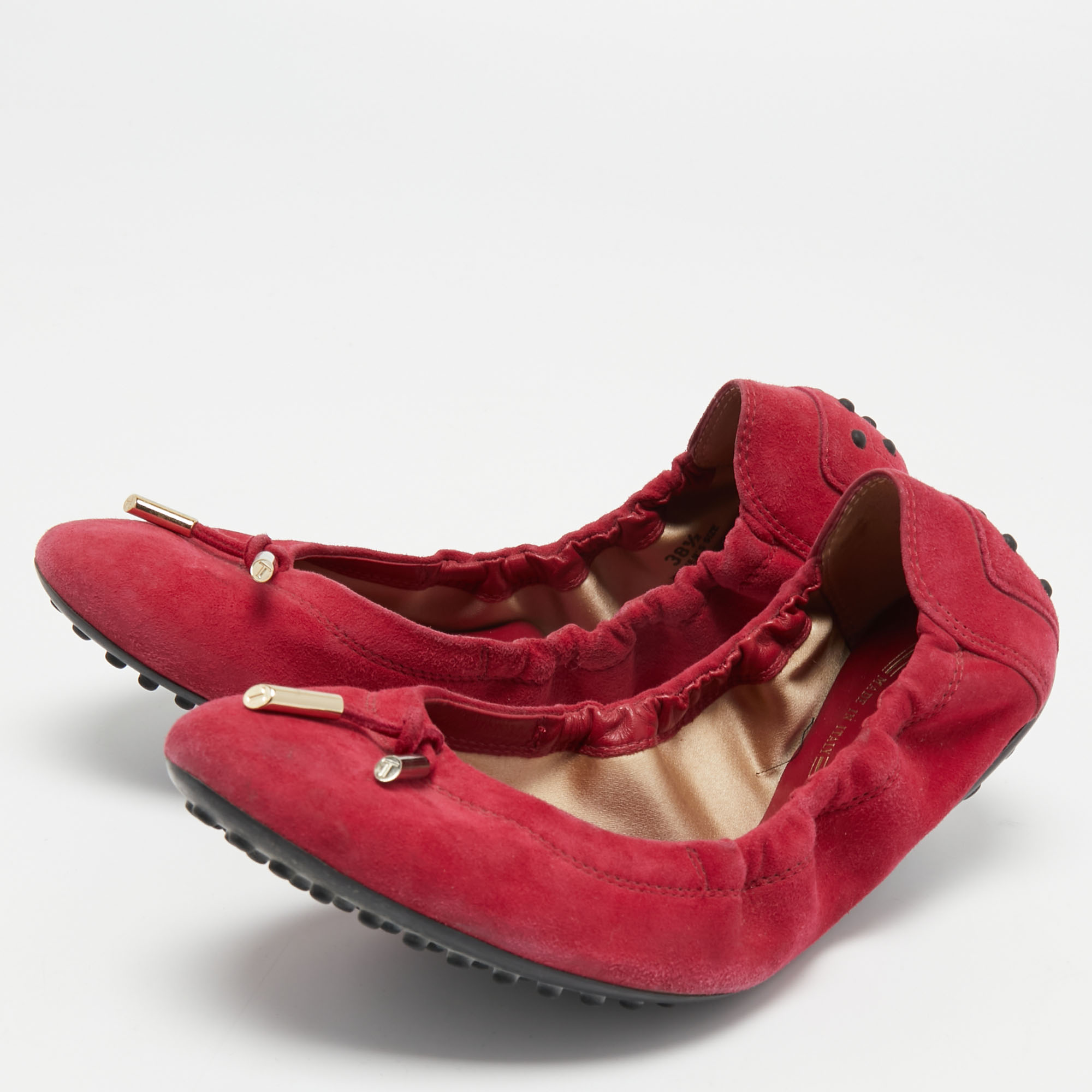 

Tod's Pink Suede Scrunch Ballet Flats Size