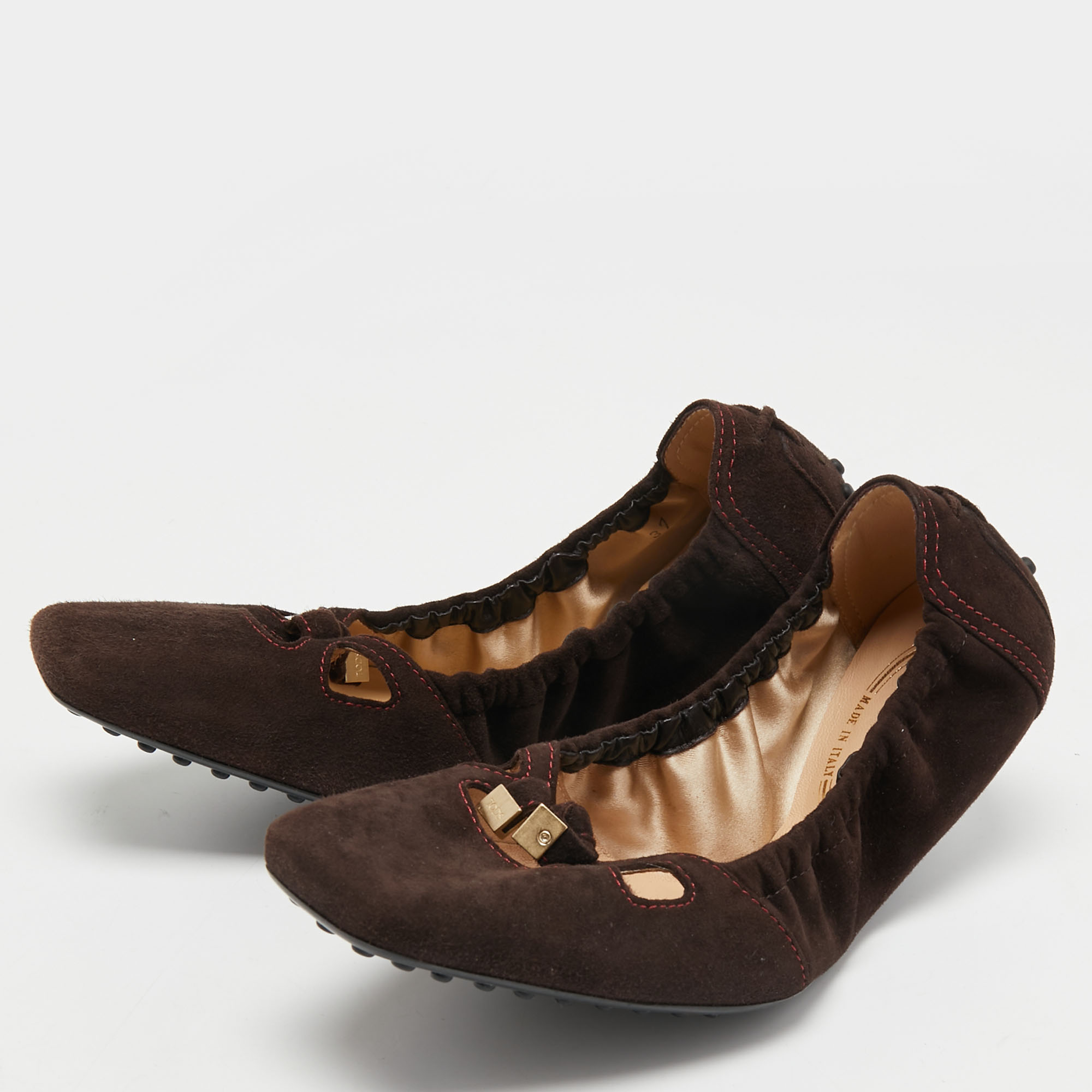 

Tod's Brown Suede Bow Scrunch Ballet Flats Size