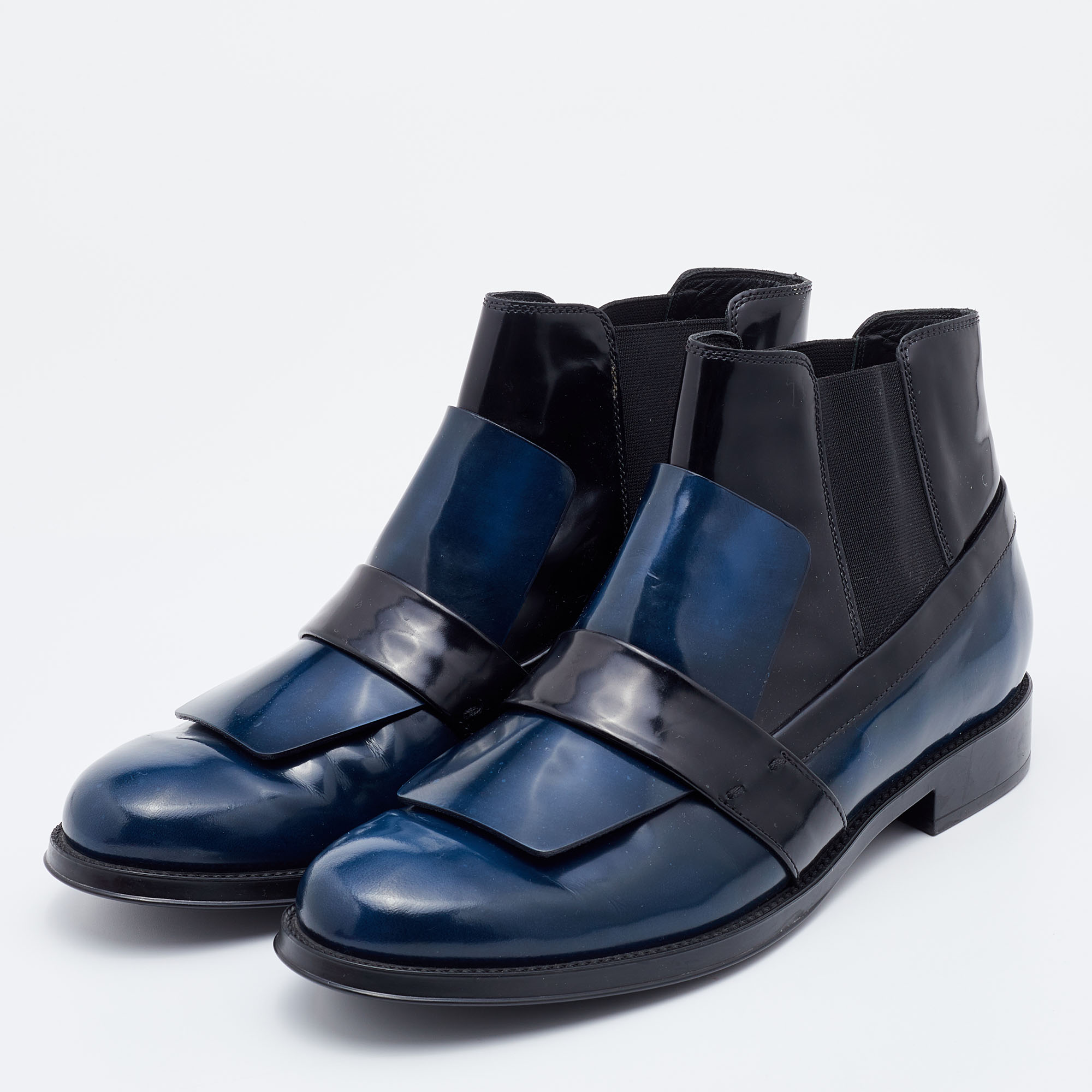 

Tod's Blue/Black Leather Chelsea Boots Size