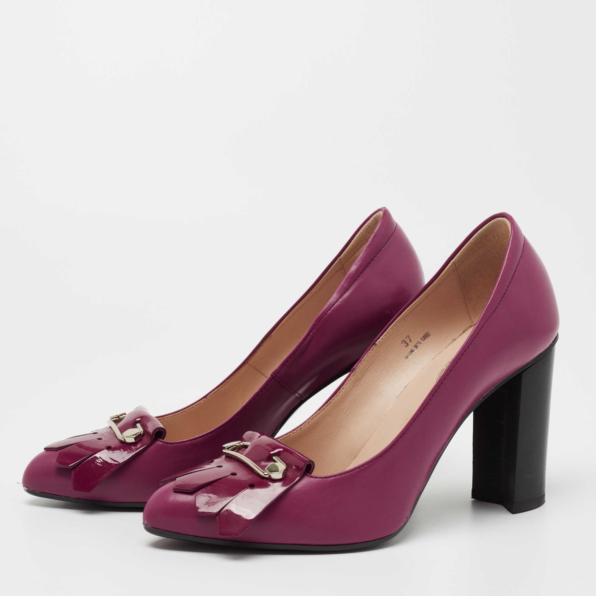 

Tod's Purple Leather Fringe Pumps Size