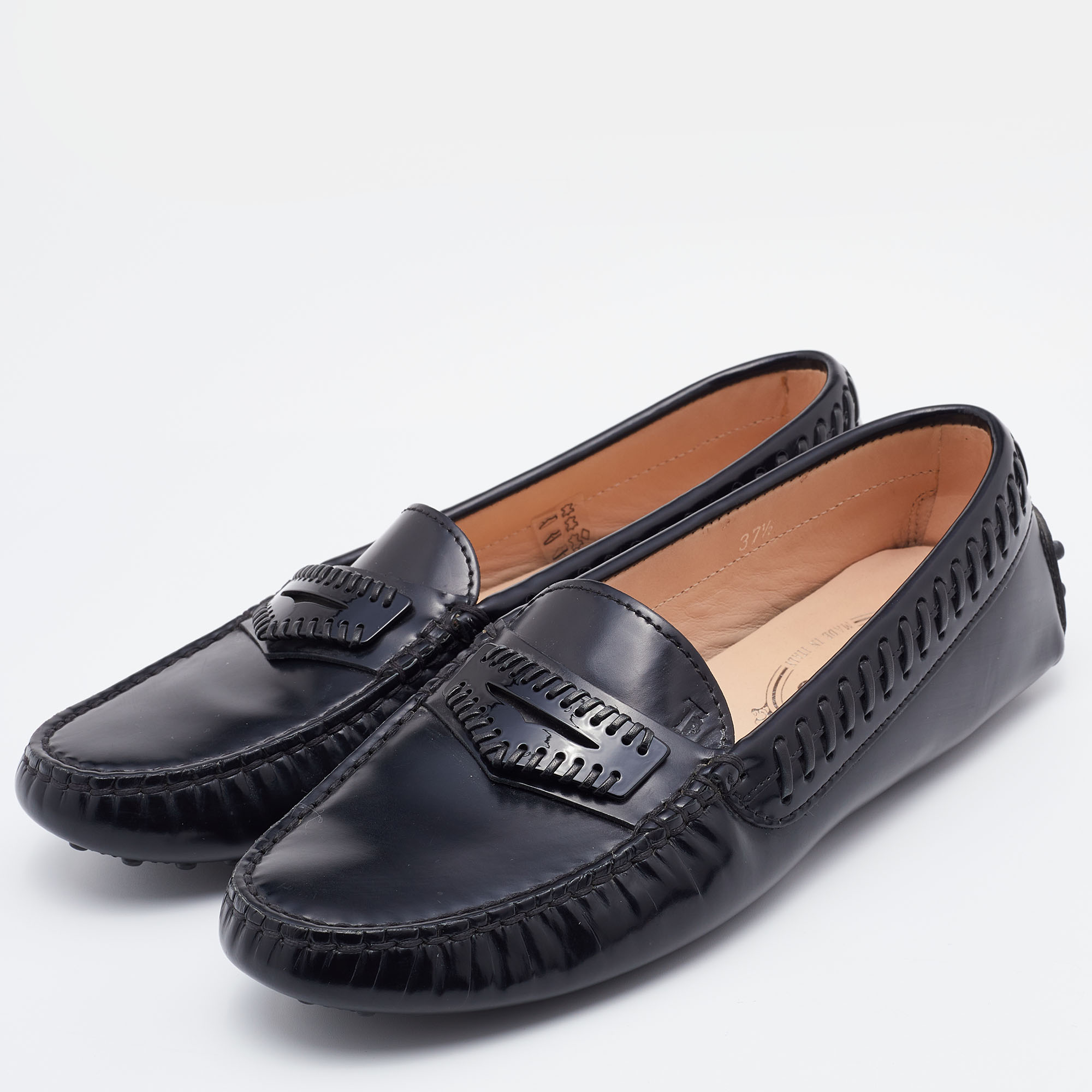 

Tod's Black Leather Penny Slip On Loafers Size