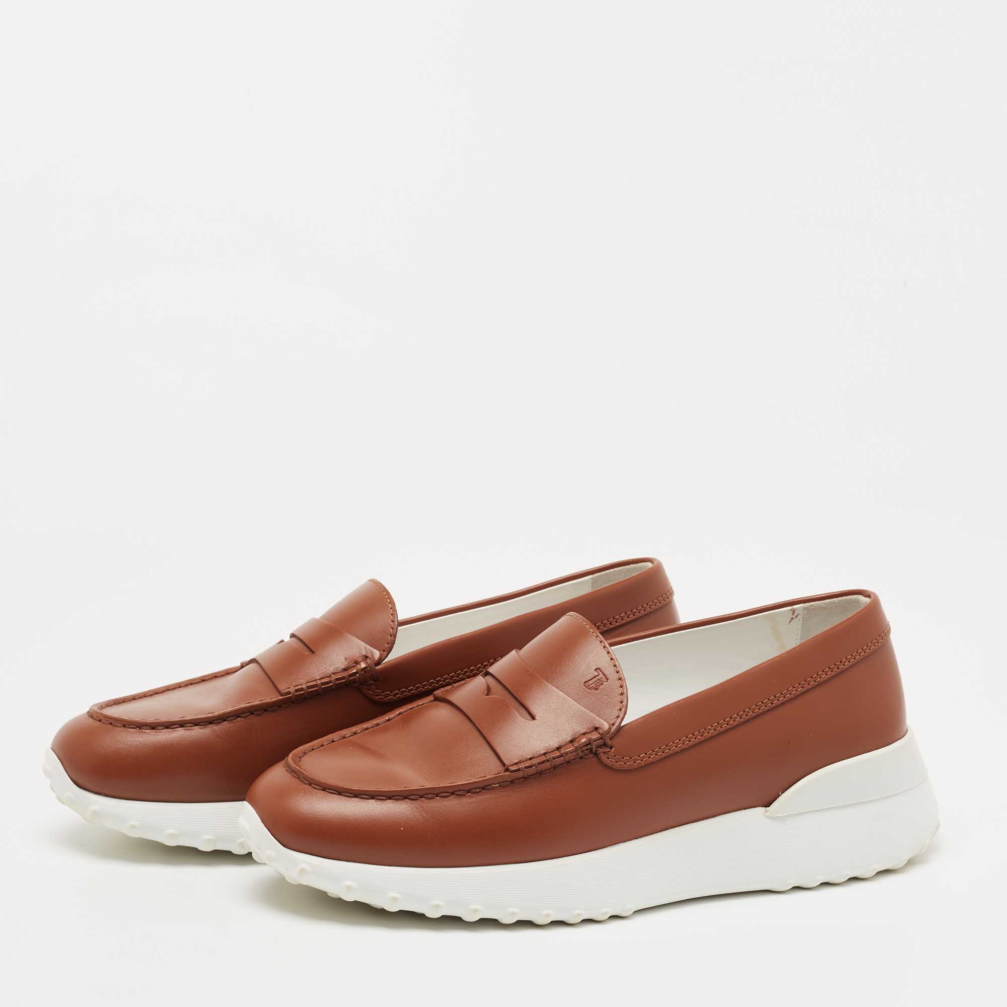 

Tod's Brown Leather Gommino Loafer Sneakers Size
