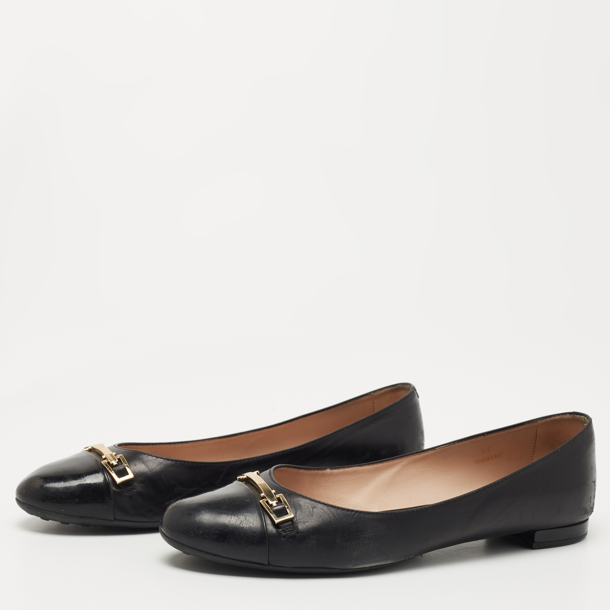 

Tod's Black Patent and Leather Cap Toe Buckle Ballet Flats Size