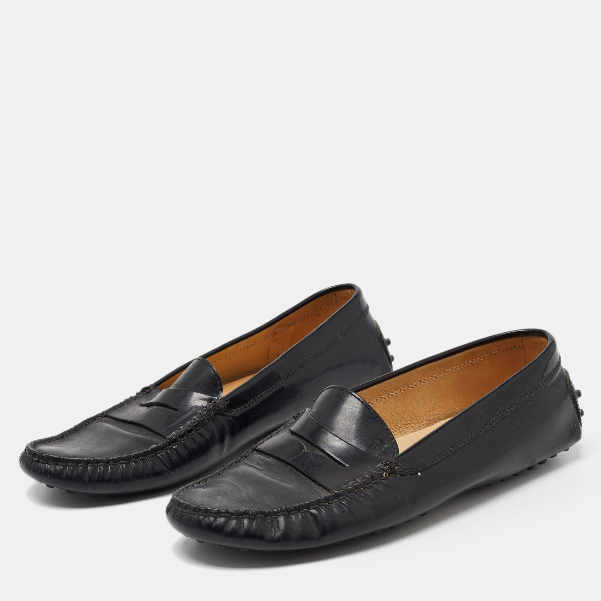 

Tod's Black Patent Leather Penny Loafers Size
