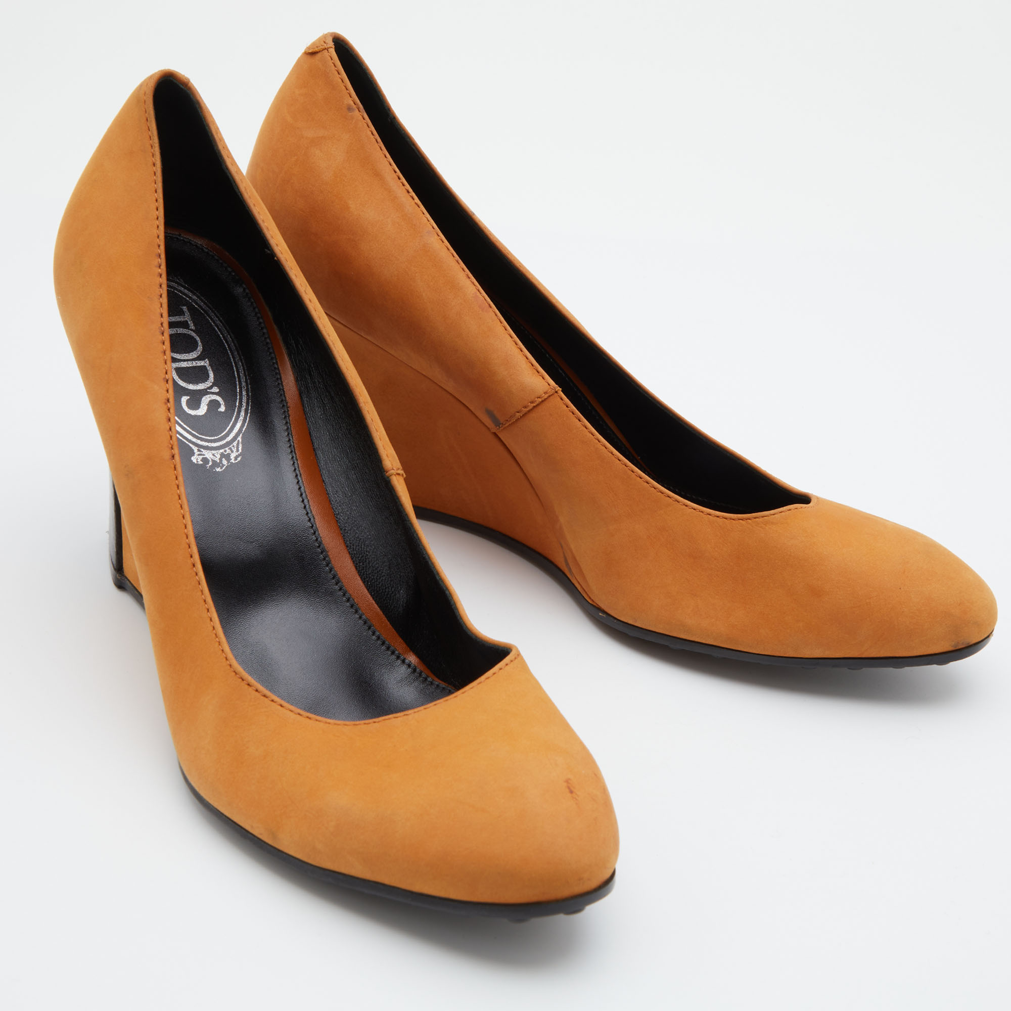 Tod`s Brown Nubuck Leather Wedge Pumps Size 39 