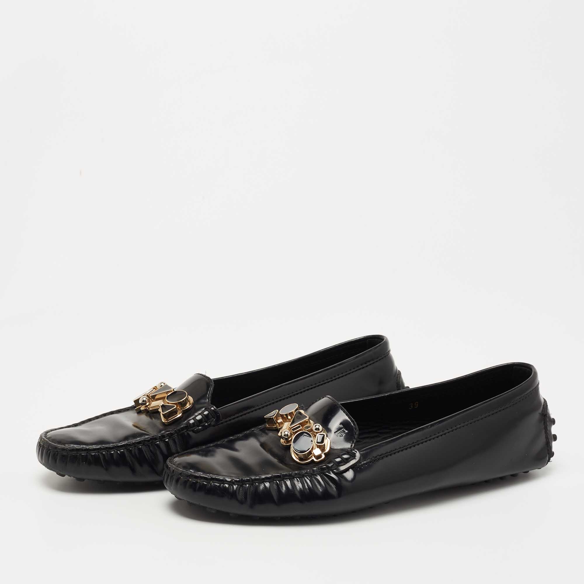 

Tod's Black Leather Jeweled Slip On Loafers Size