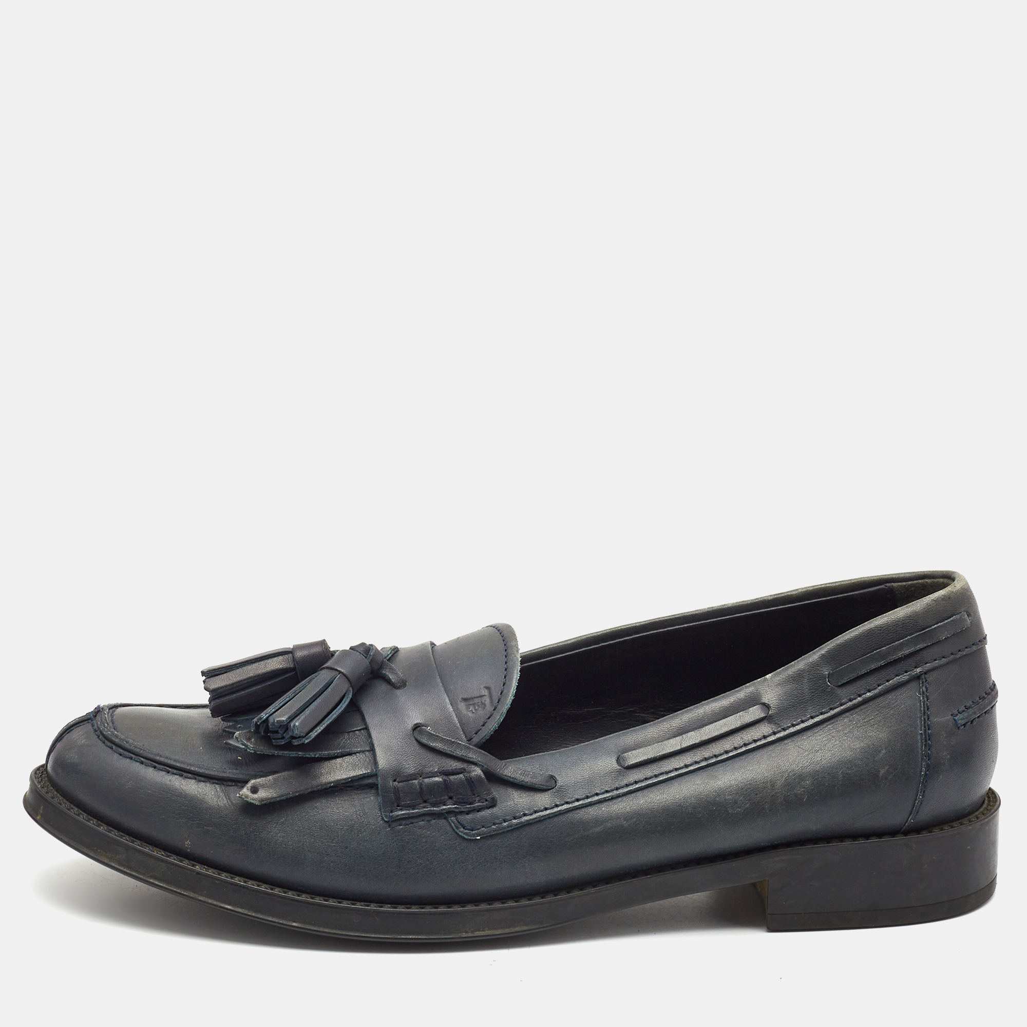 

Tod's Dark Grey Leather Tassel Bow Fringe Detail Loafers Size