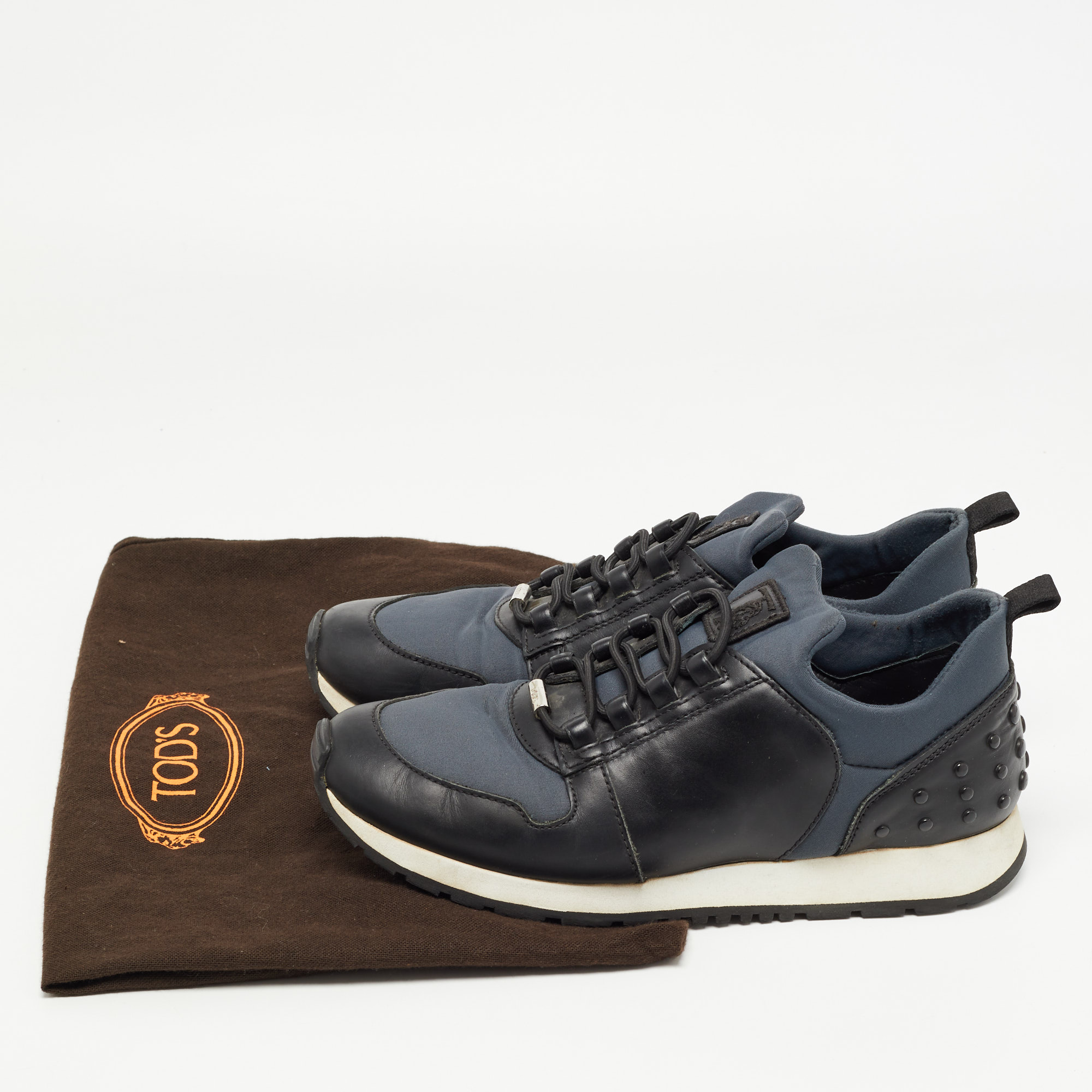Tod`s Black/Blue Leather and Nylon Low Top Sneakers Size 36 