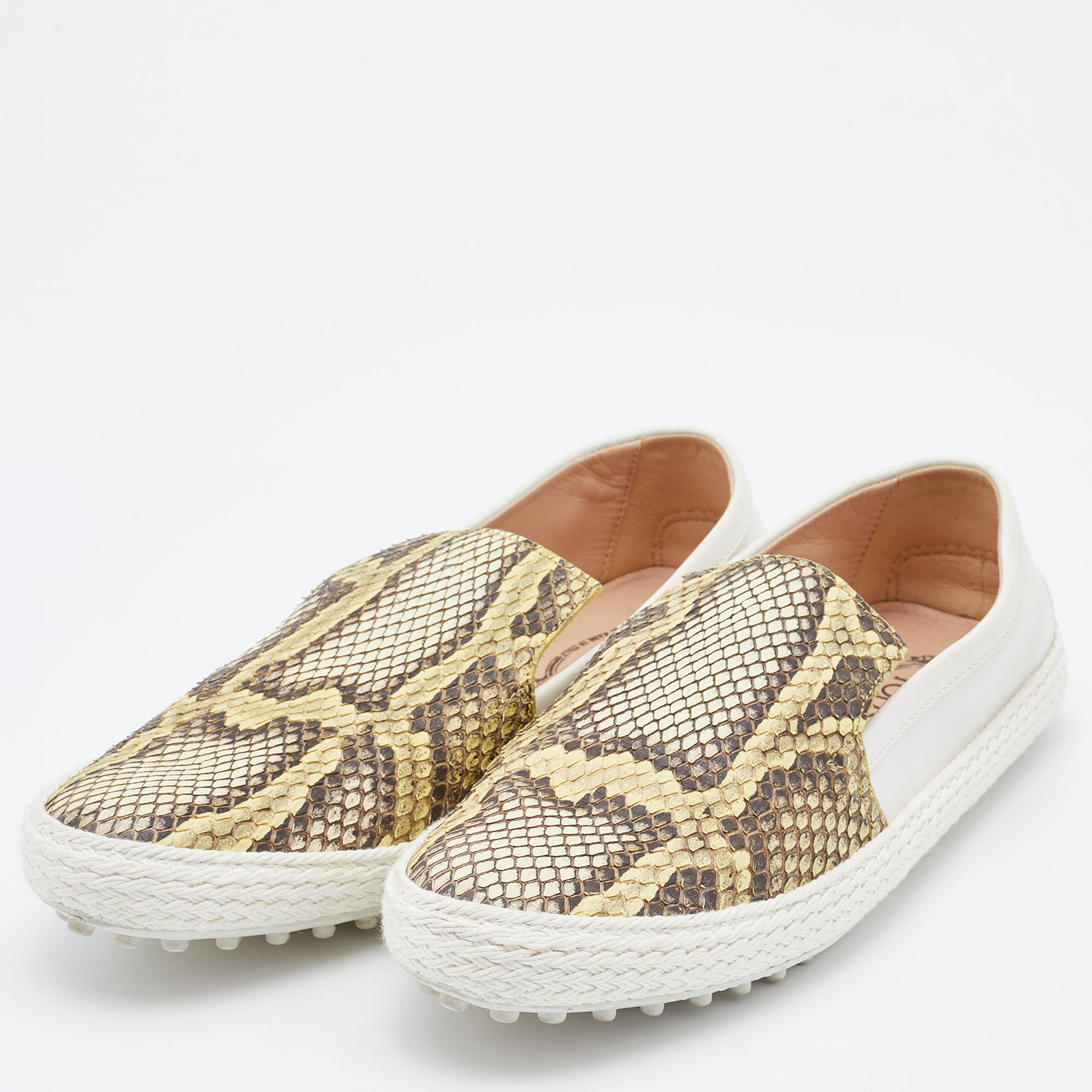 

Tod's White/Yellow Python and Leather Espadrille Loafers Size