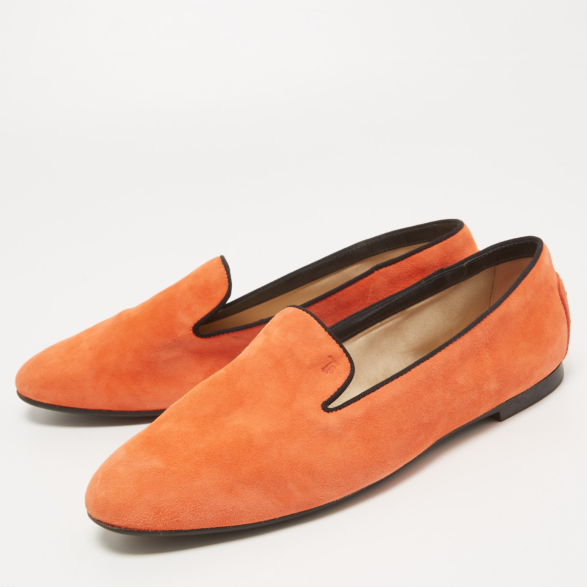 

Tod's Orange Suede Smoking Slippers Size