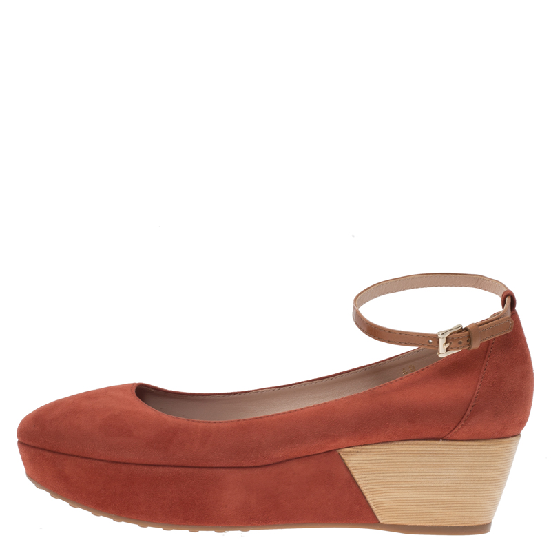

Tod's Brown Suede Ankle Strap Platform Wedge Pumps Size