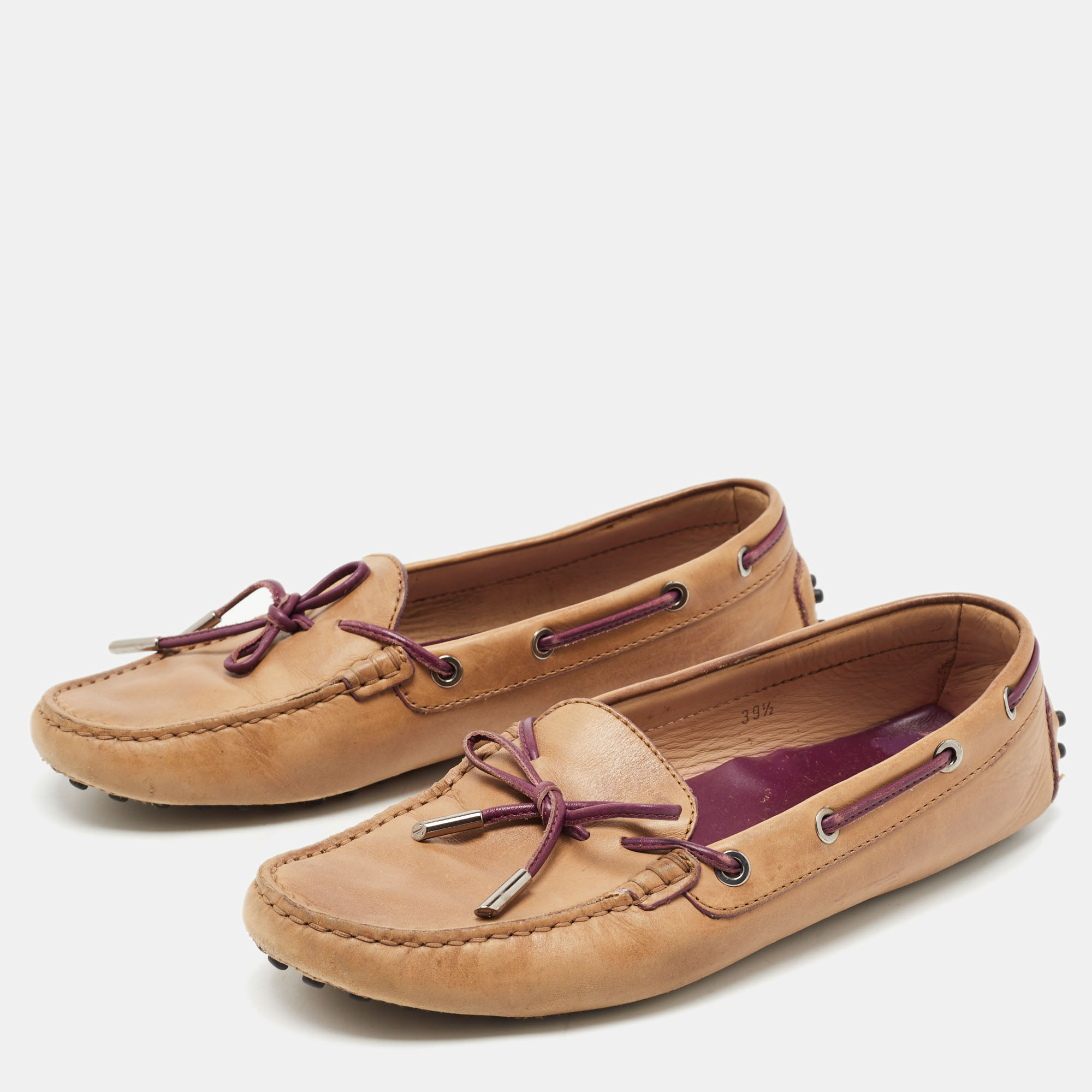 

Tod's Brown Leather Bow Slip On Loafers Size