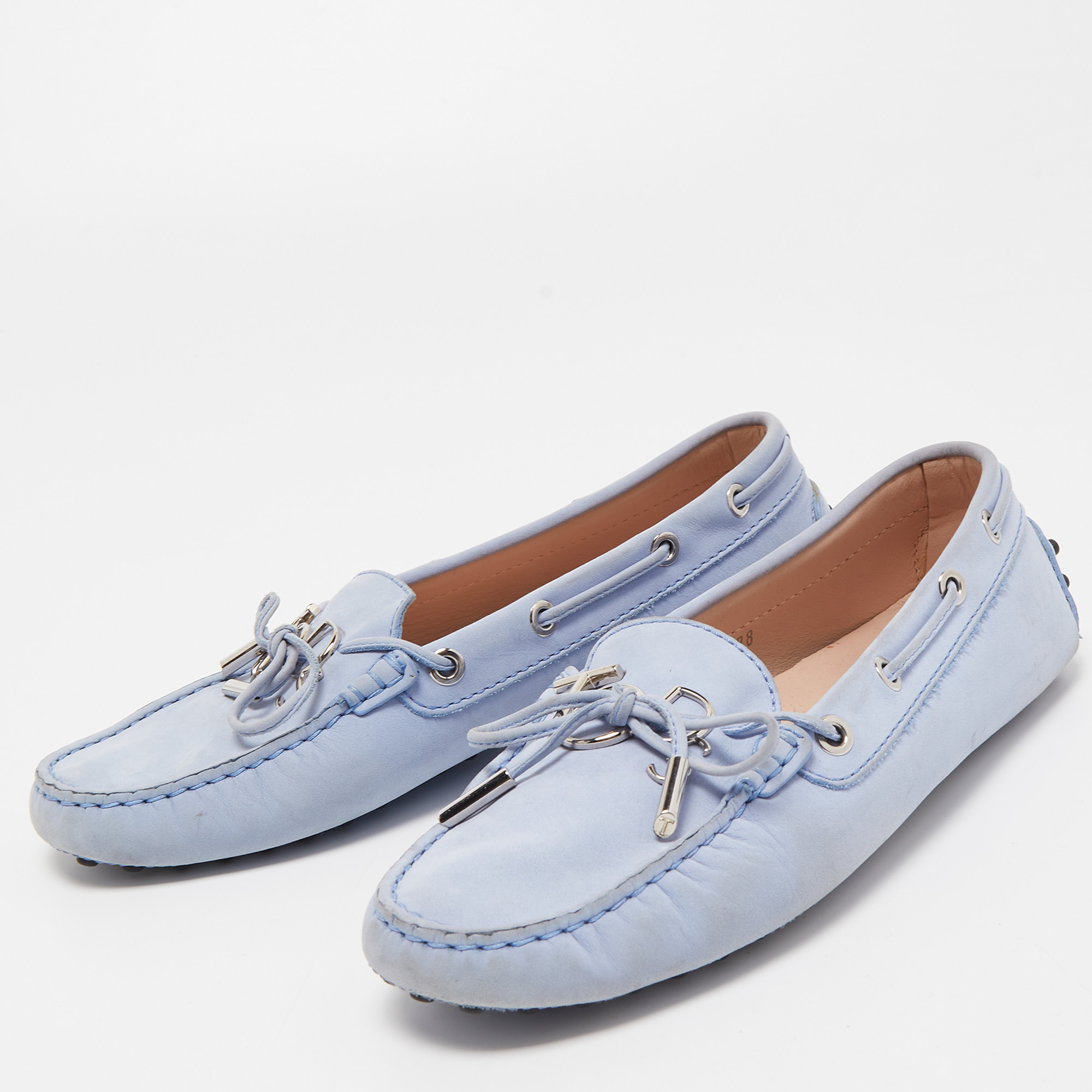 

Tod's Blue Nubuck Leather Bow Slip On Loafers Size