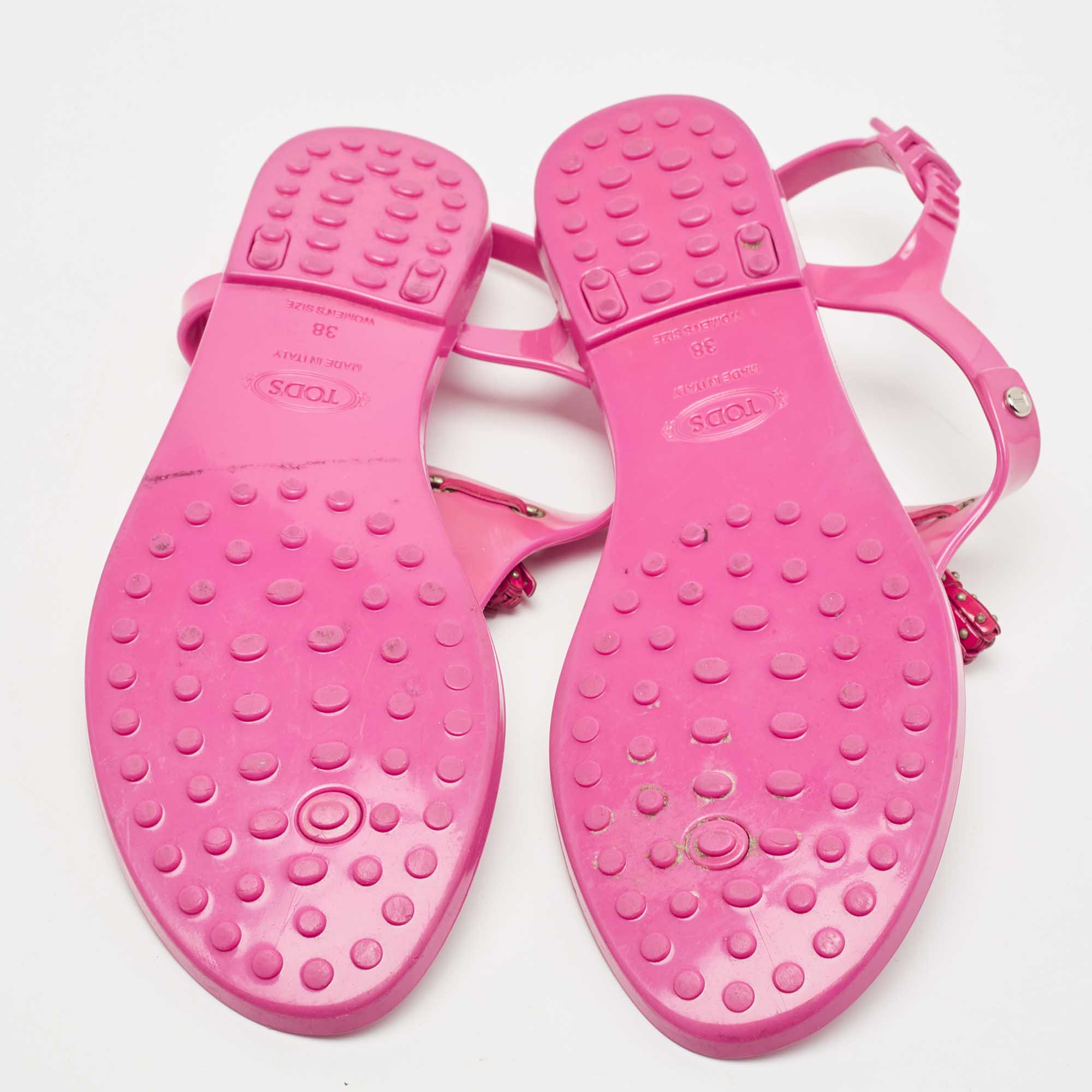 Tod`s Pink Rubber Studded Tassel Thong Flat Sandals Size 38 