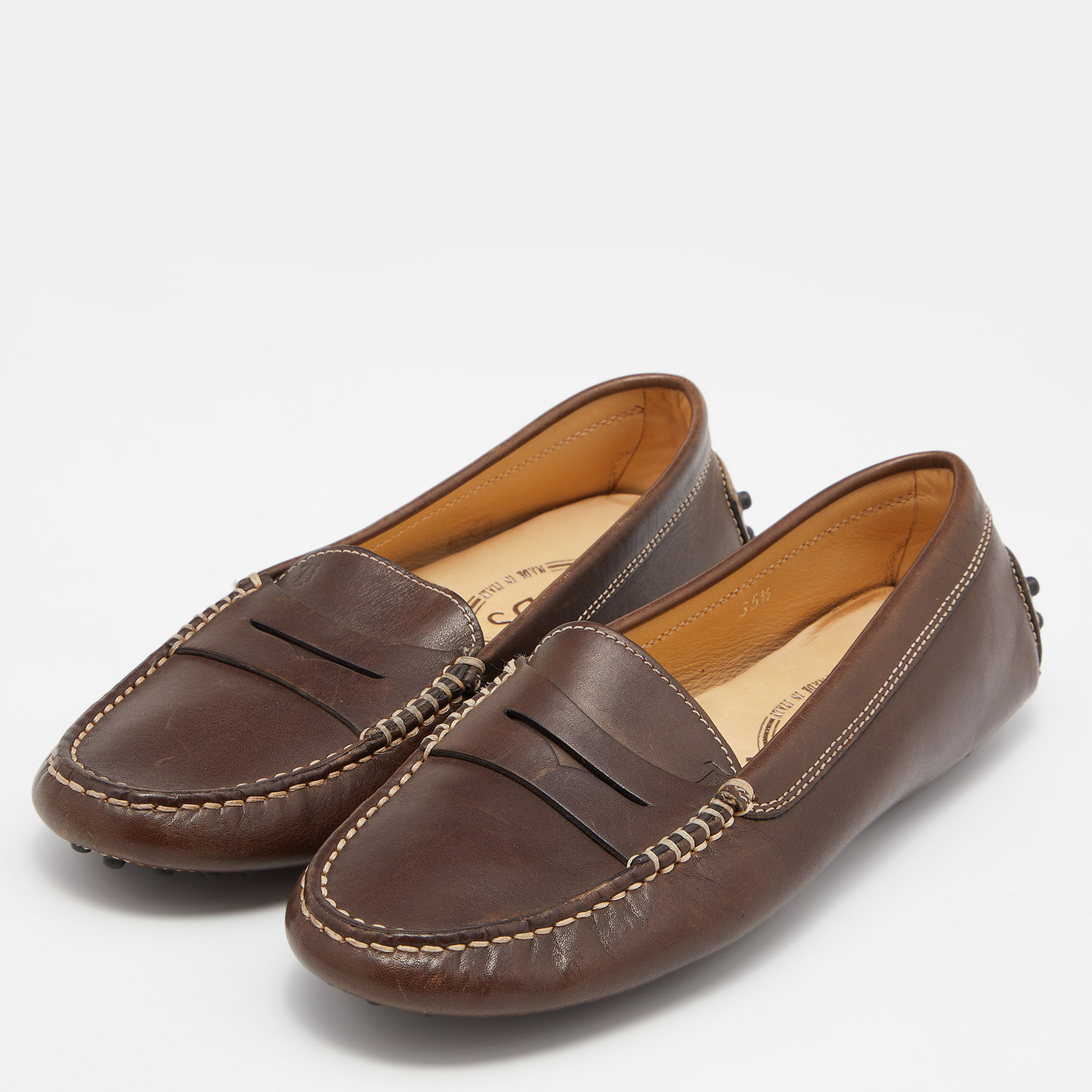 

Tod's Brown Leather Gommino Driving Loafers Size