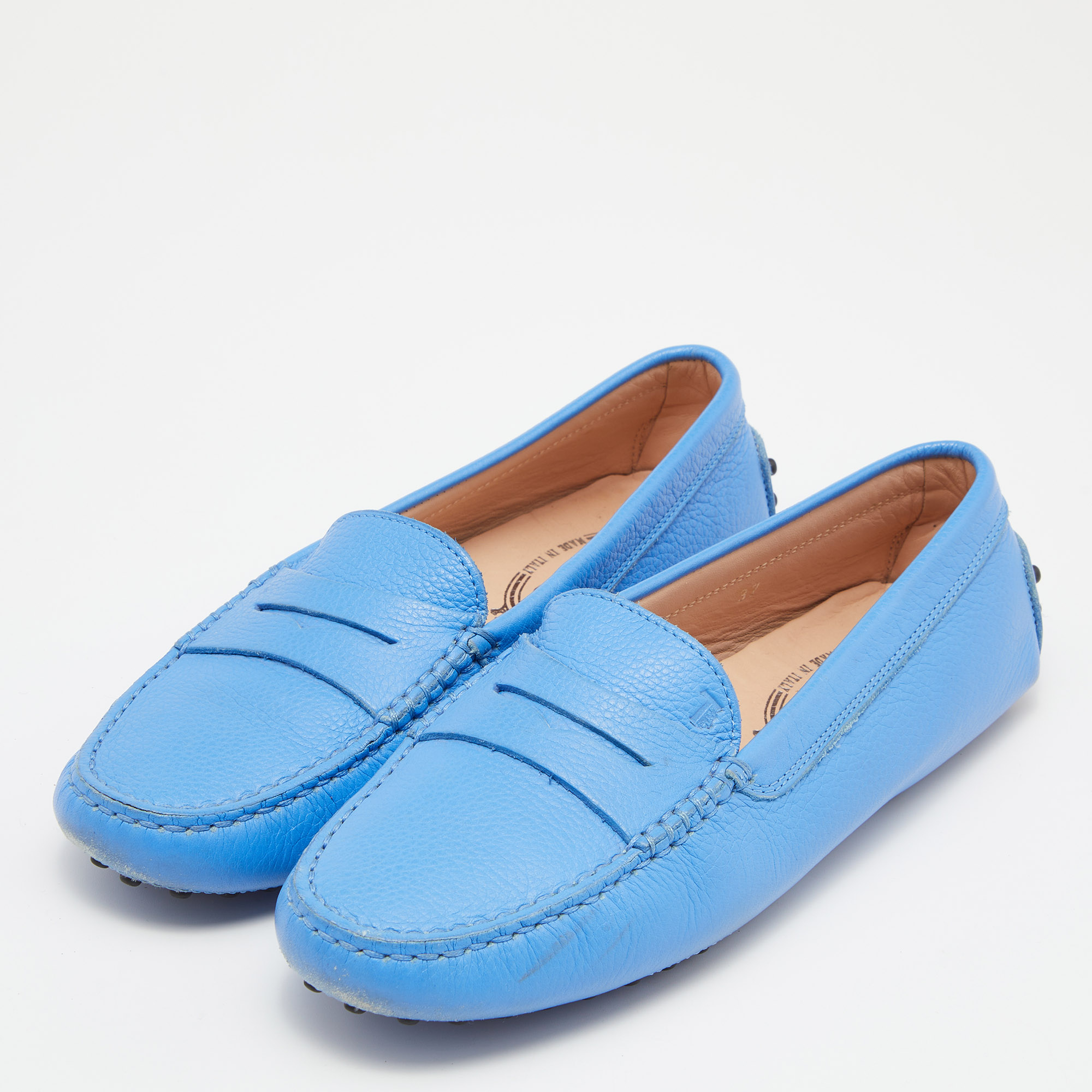 

Tod's Blue Leather Gommino Slip On Loafers Size