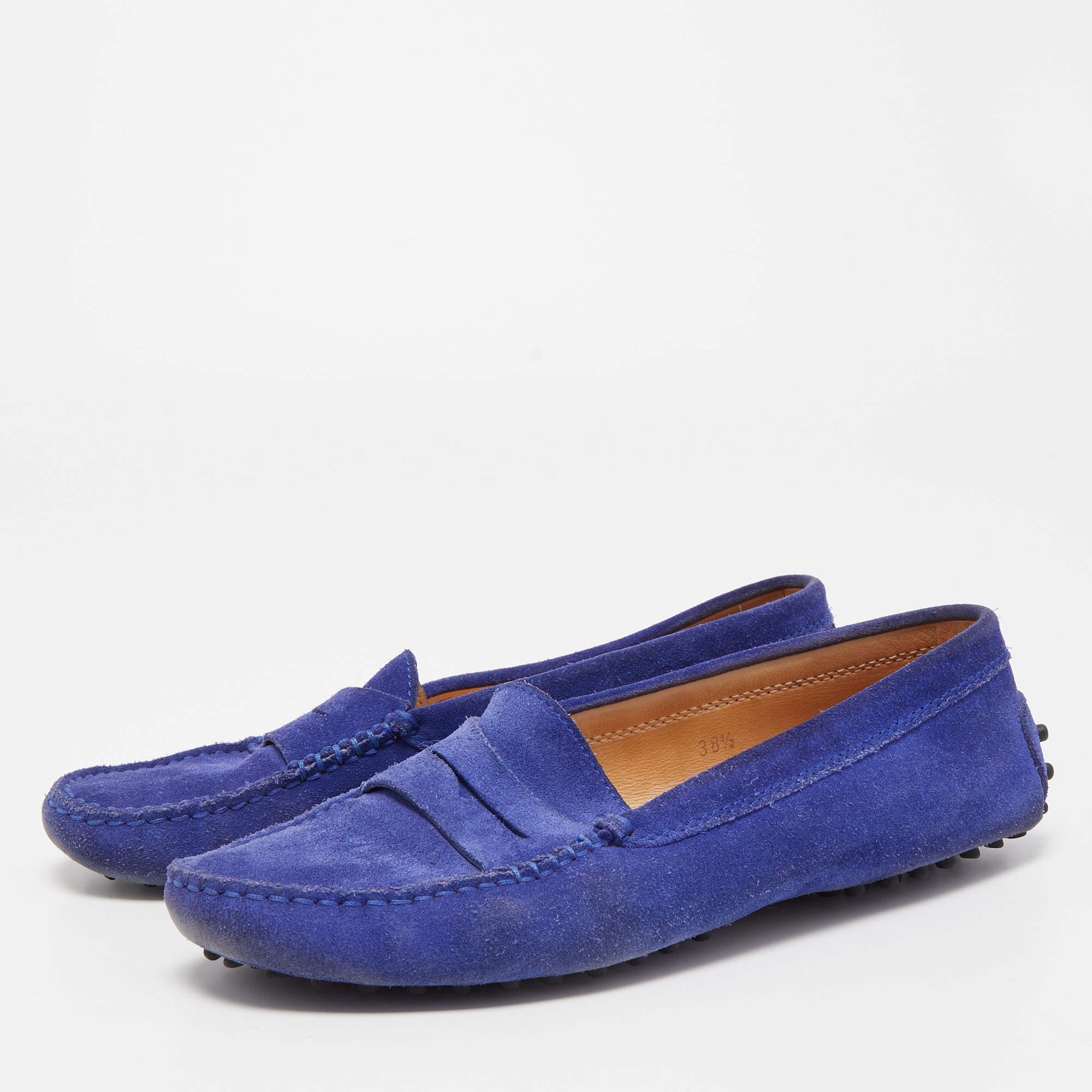 

Tod's Blue Suede Gommino Slip On Loafers Size