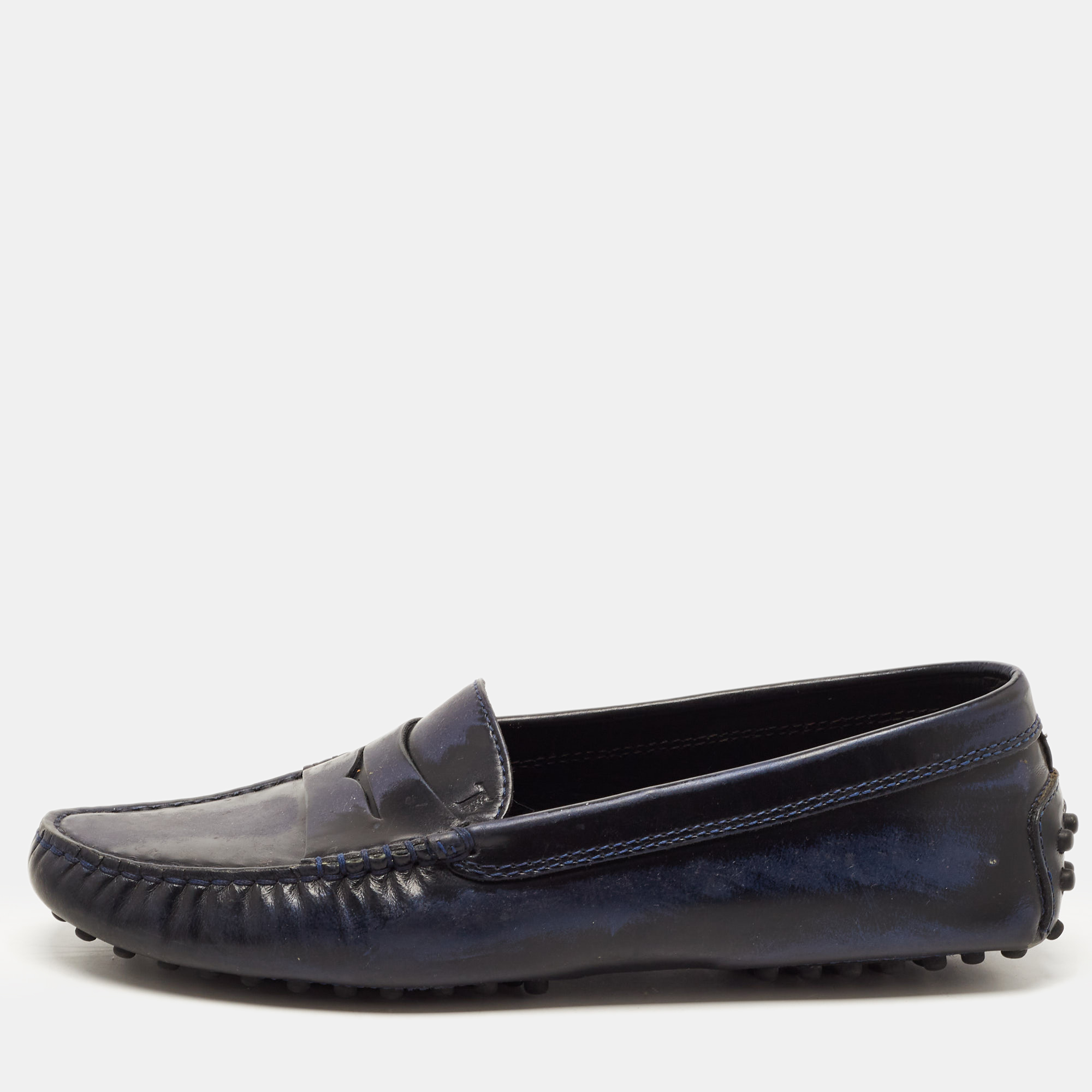 

Tod's Two Tone Leather Penny Slip On Loafers Size, Blue