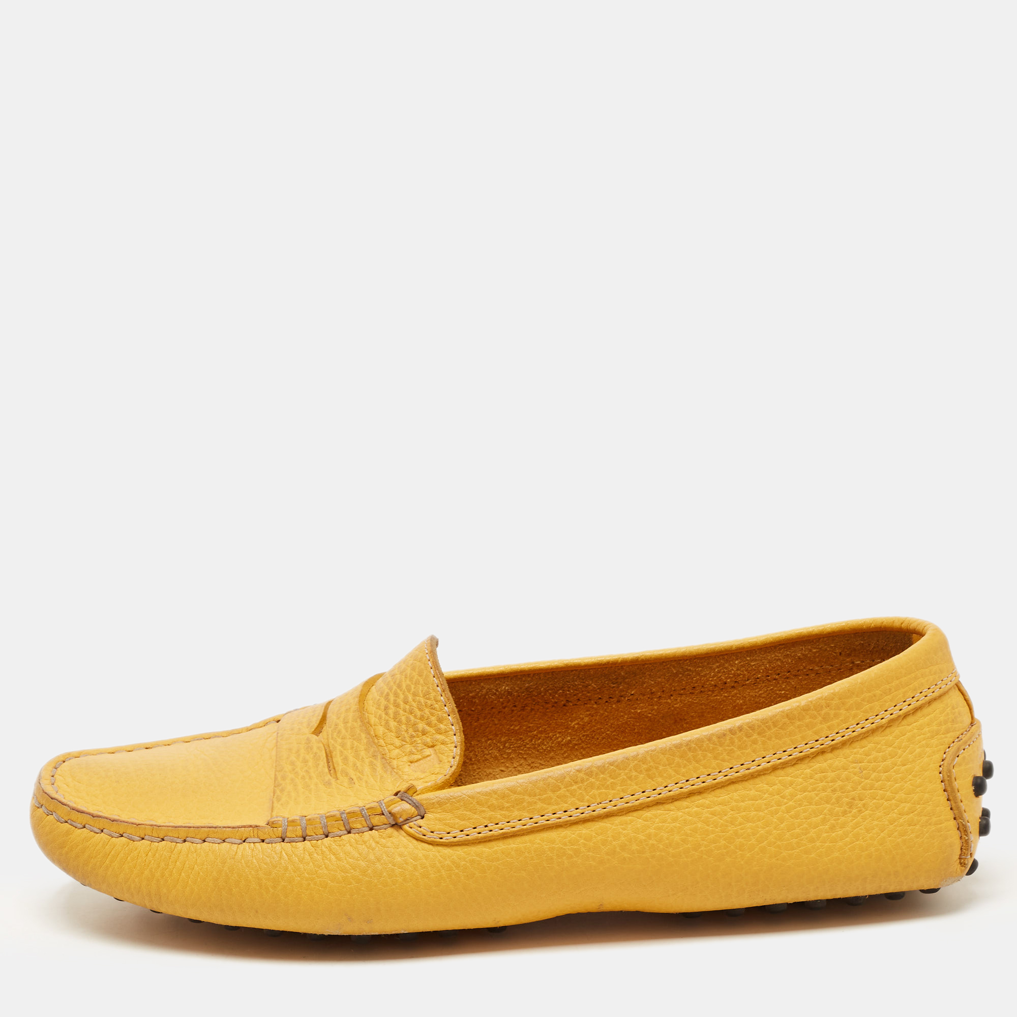 Pre-owned Tod's Yellow Leather Penny Loafers Size 38