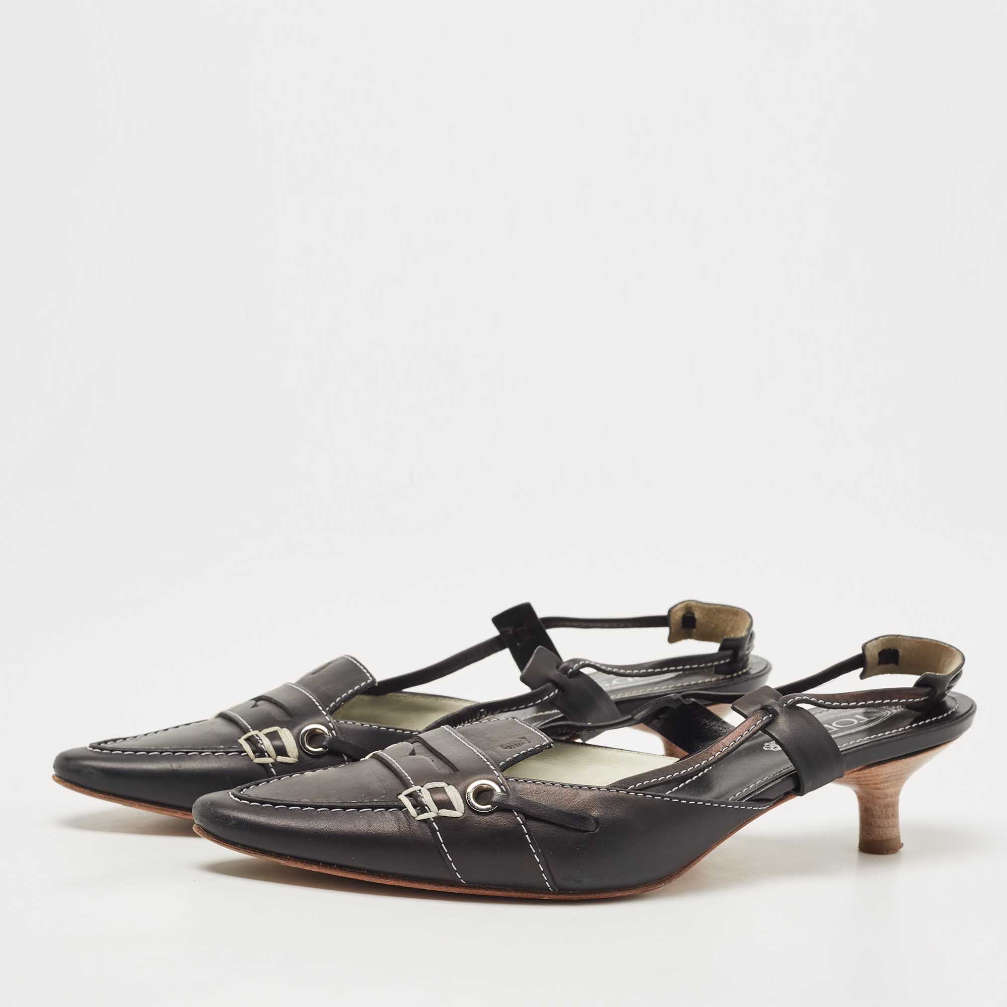 

Tod's Black Leather Slingback Pumps Size