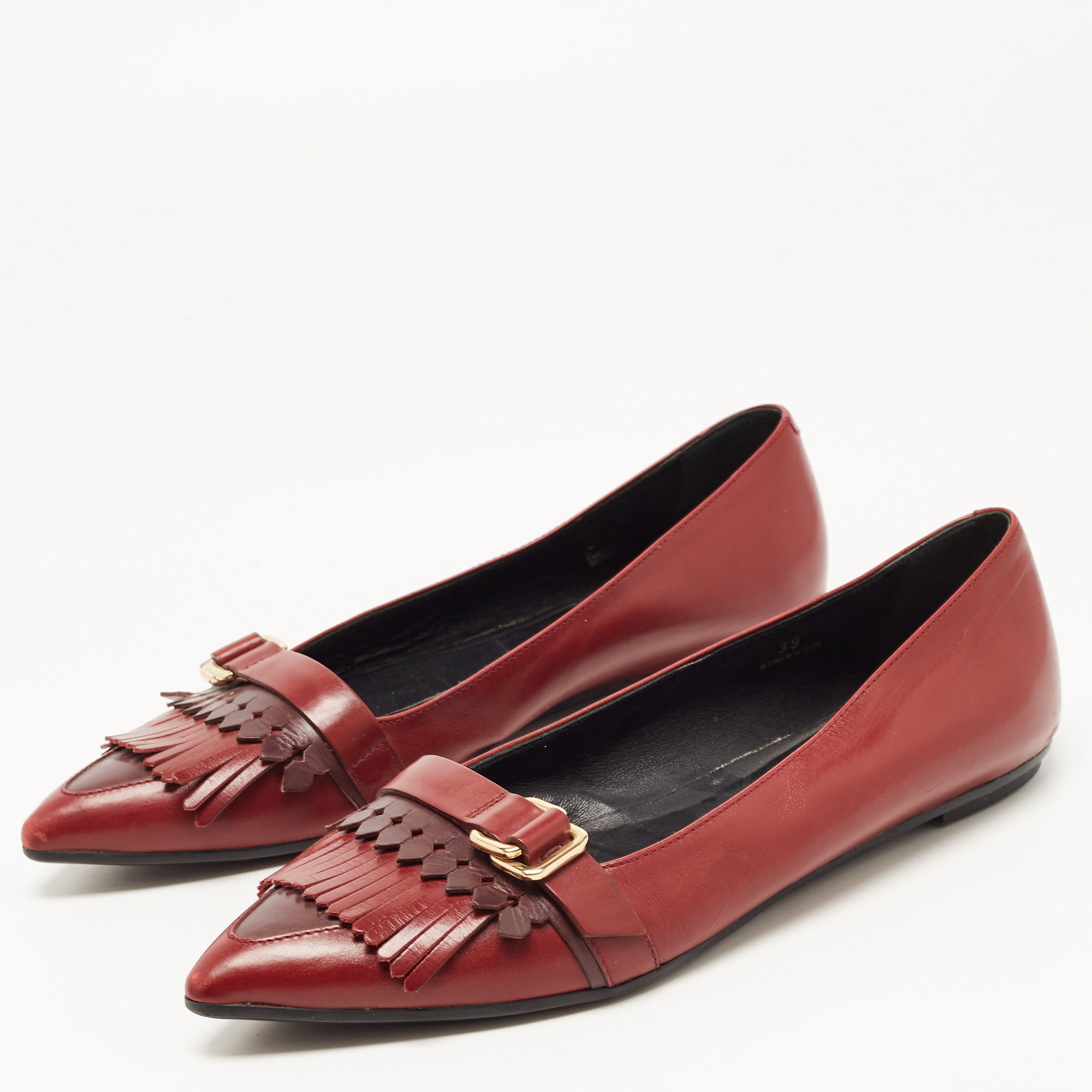 

Tod's Burgundy Leather Fringe Ballet Flats Size