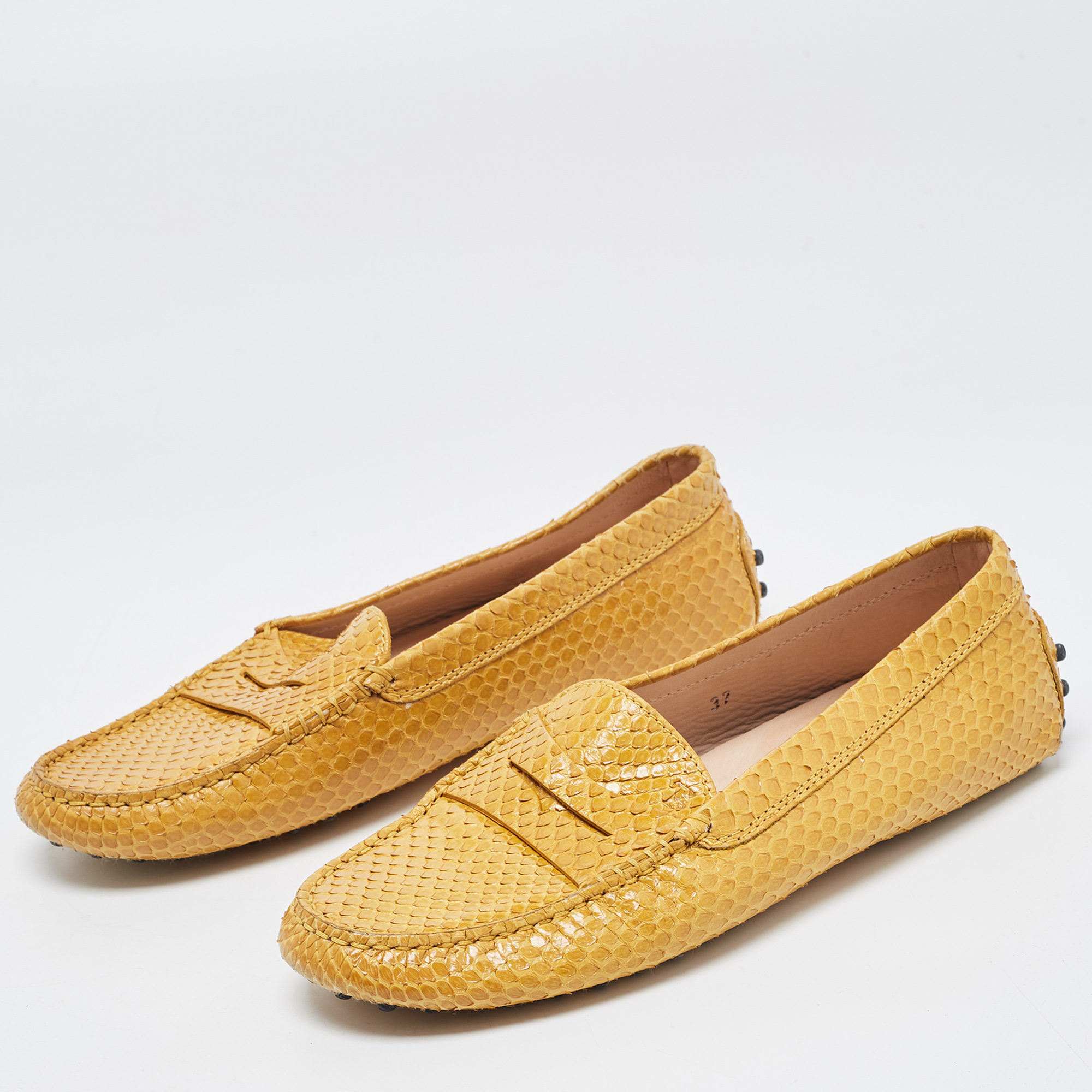 

Tod's Yellow Python Penny Loafers Size